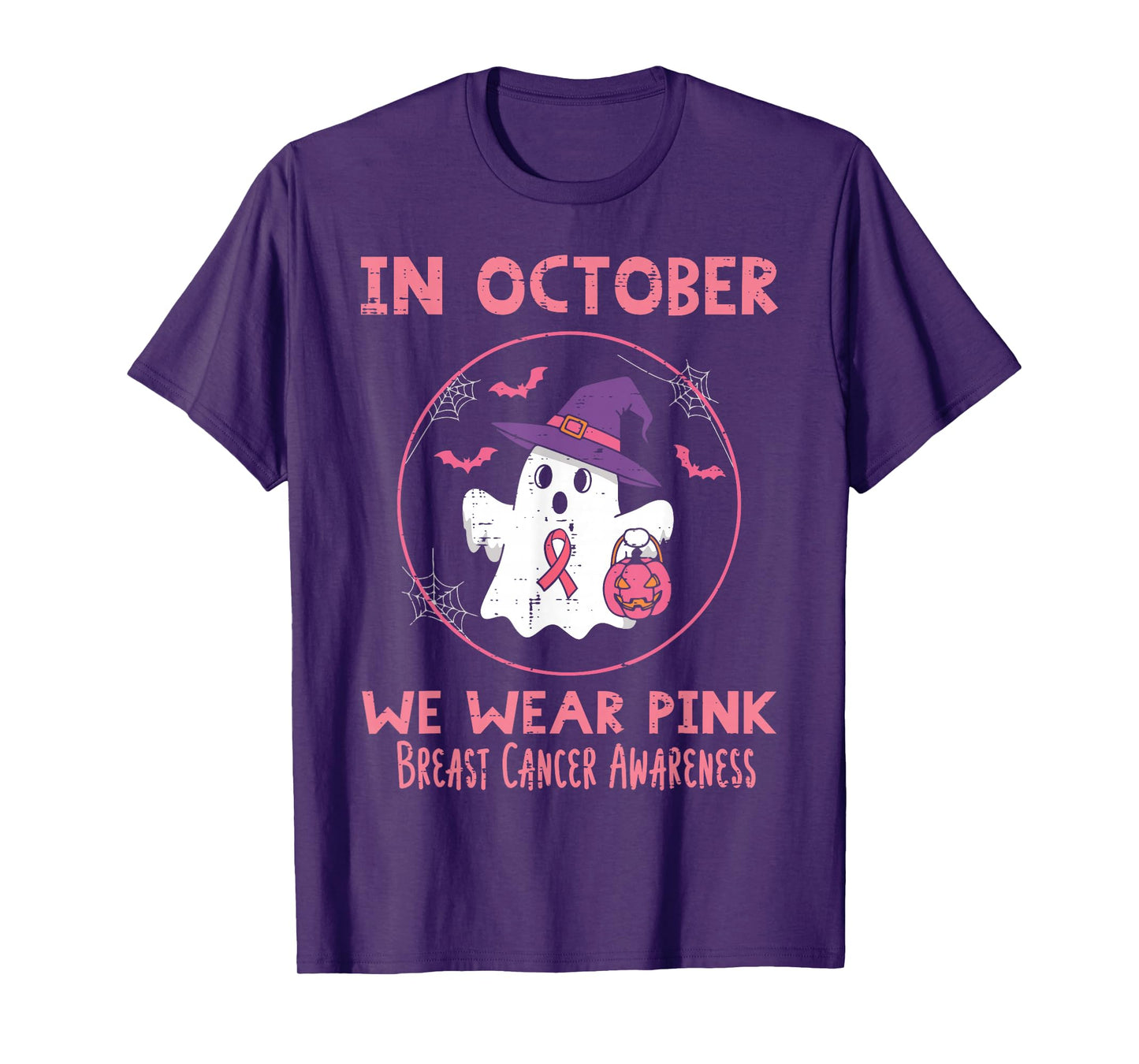 Breast Cancer Awareness Ghost Witch October Wear Pink Women T-Shirt