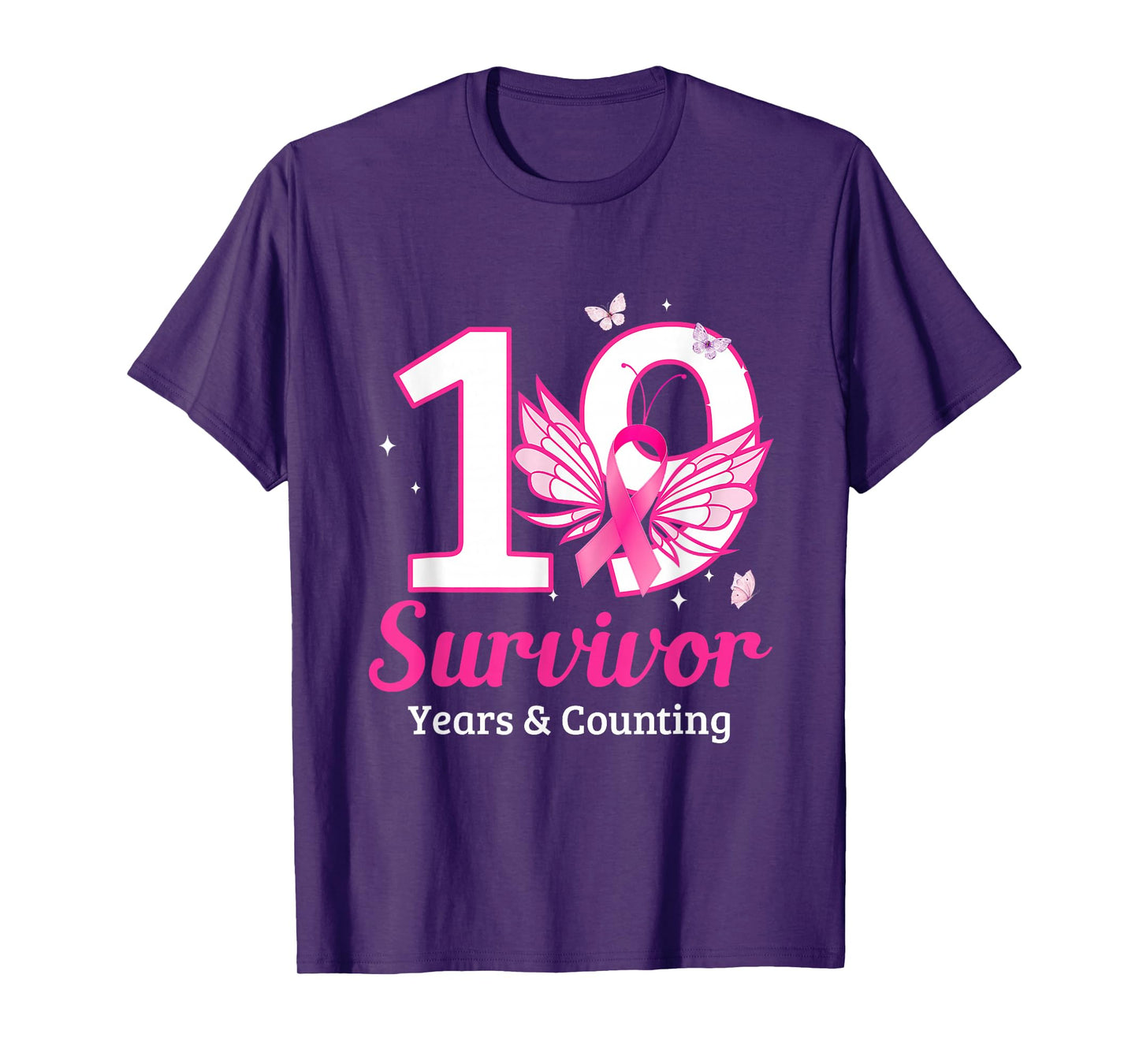 Vintage 19 Years Breast Cancer Survivor Ribbon Buffterfly T-Shirt