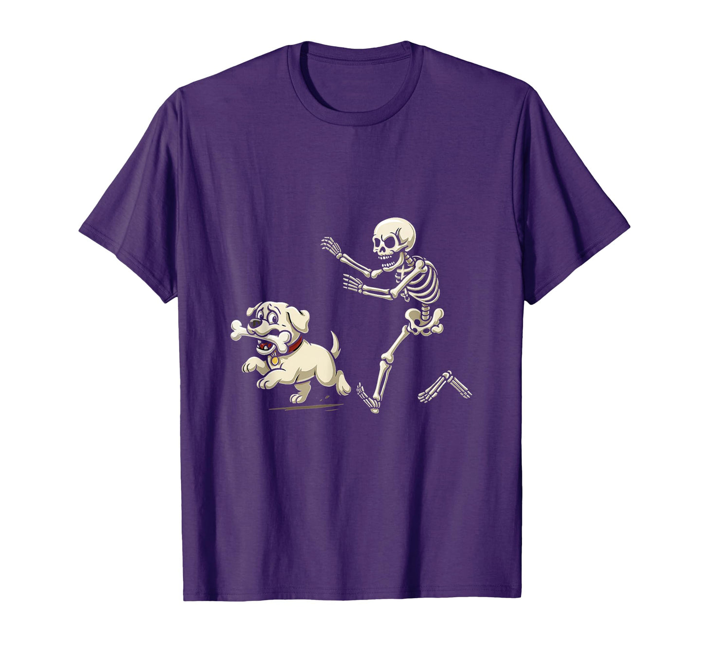 Funny Skeleton Chasing Dog Apparel Men Women Kids T-Shirt