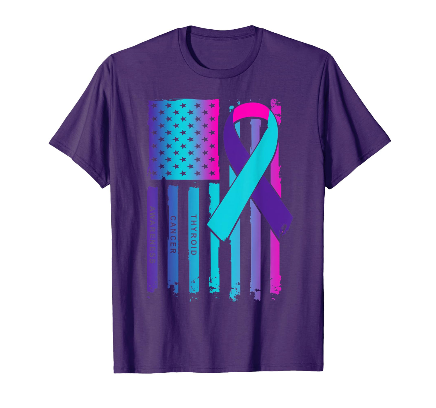 American Flag Ribbon Thyroid Cancer Awareness T-Shirt