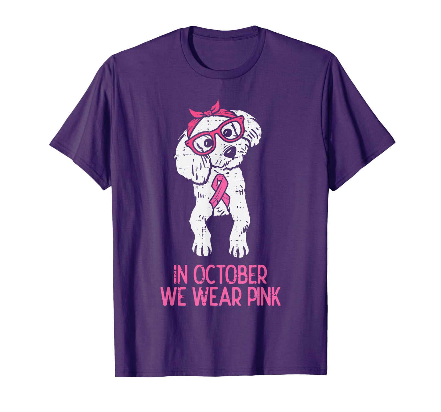In October We Wear Pink Poodle Dog Breast Cancer Awareness T-Shirt
