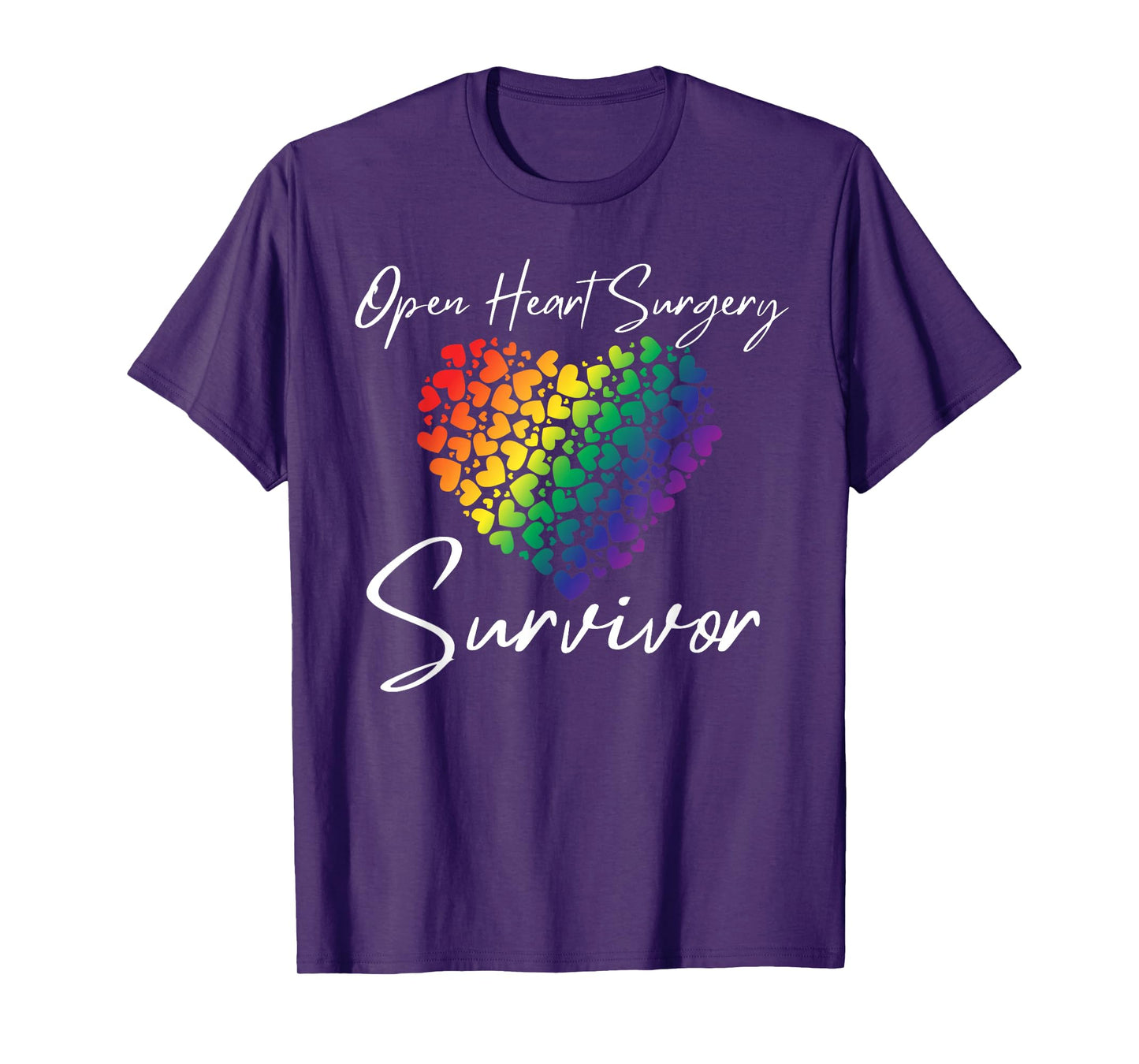 Women's Open Heart Surgery Survivor, Rainbow Hearts T-Shirt