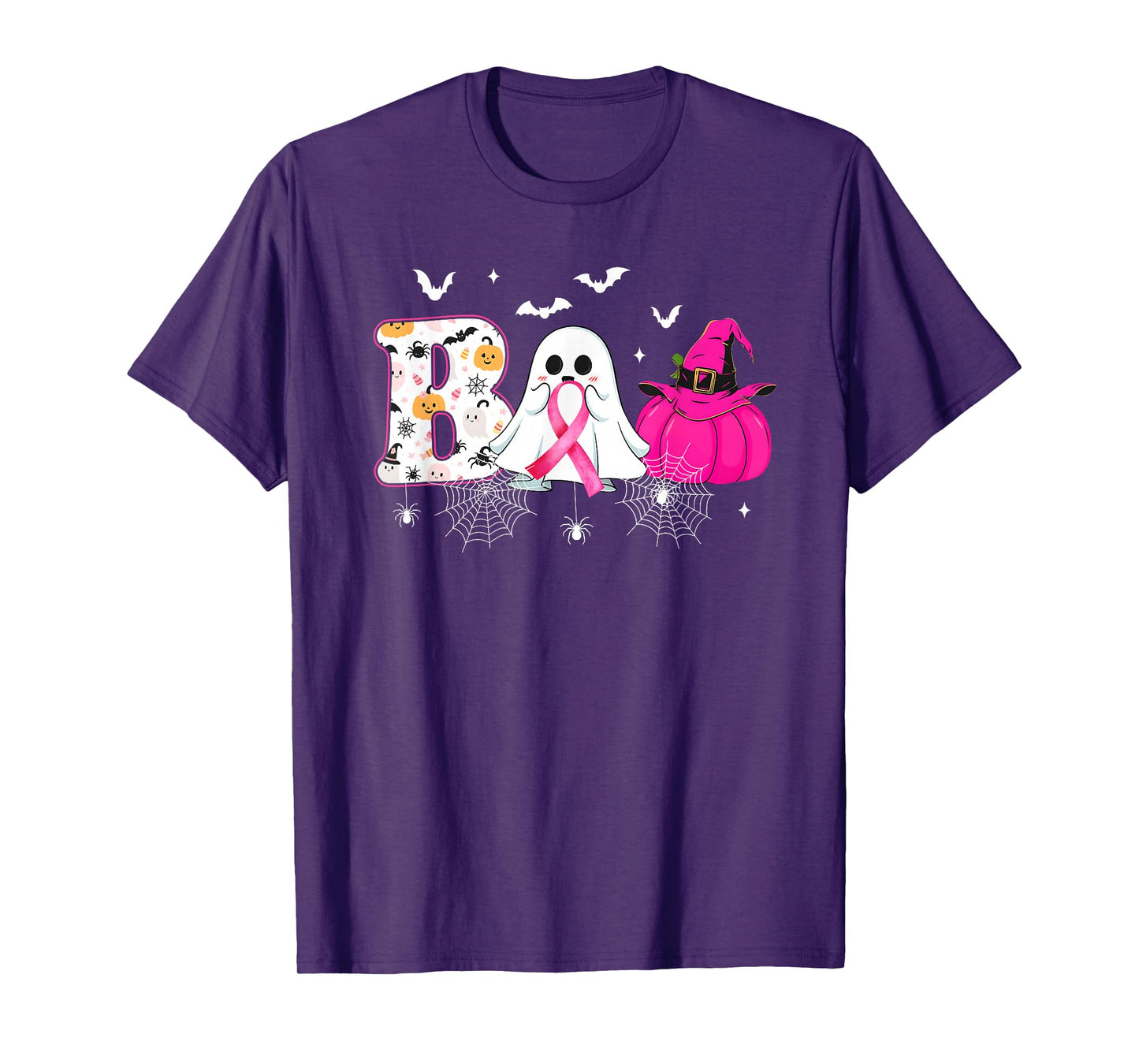 Boo Halloween Pumpkin Pink Ribbon Witch Breast Cancer T-Shirt