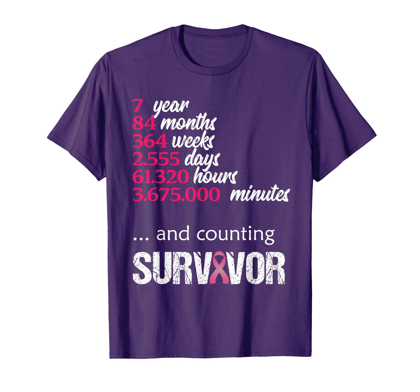 Seven 7 Years Survivor Breast Cancer Shirt Awareness Gift T-Shirt