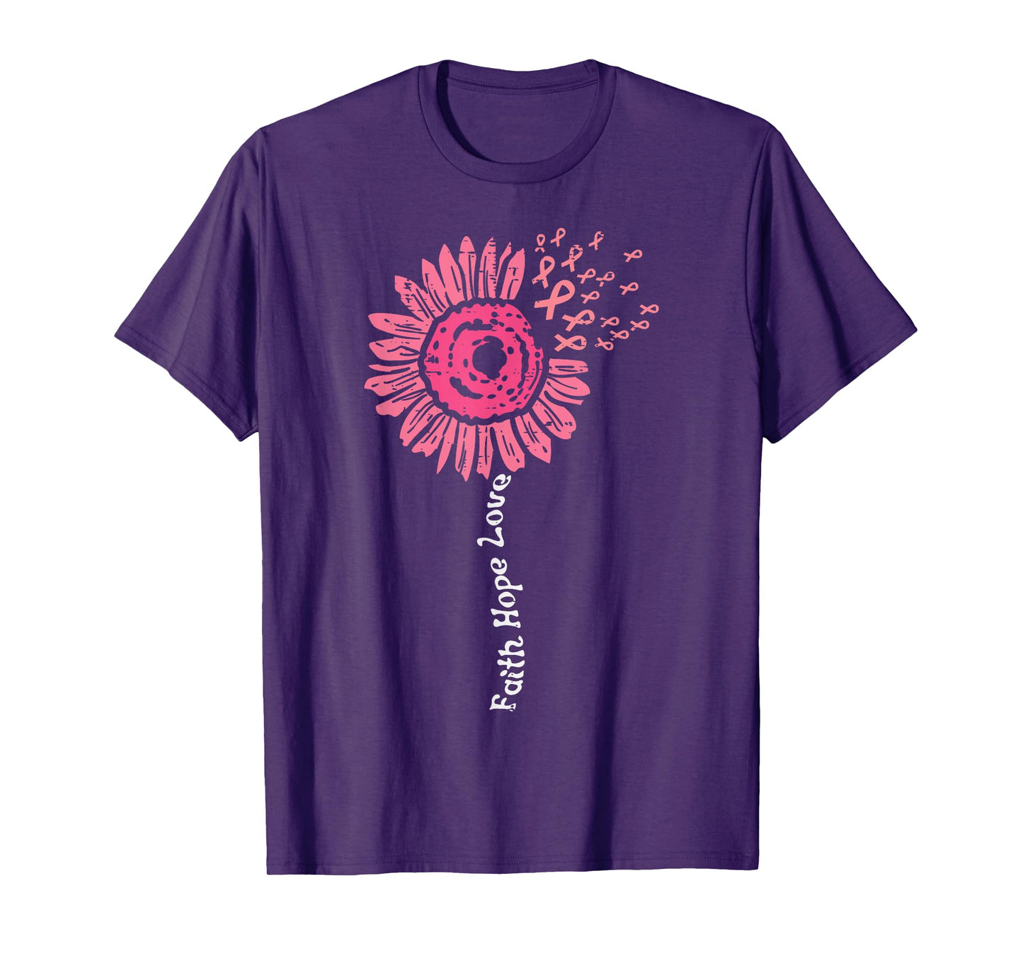 Faith Hope Love Flower Pink Ribbon Breast Cancer Awareness T-Shirt