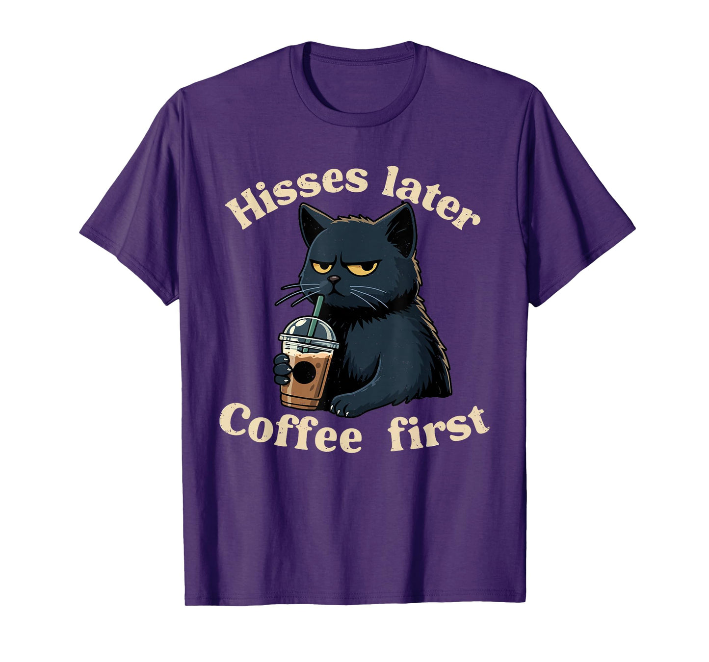 Coffee First Halloween Funny Black Cat Caffeine Lover T-Shirt