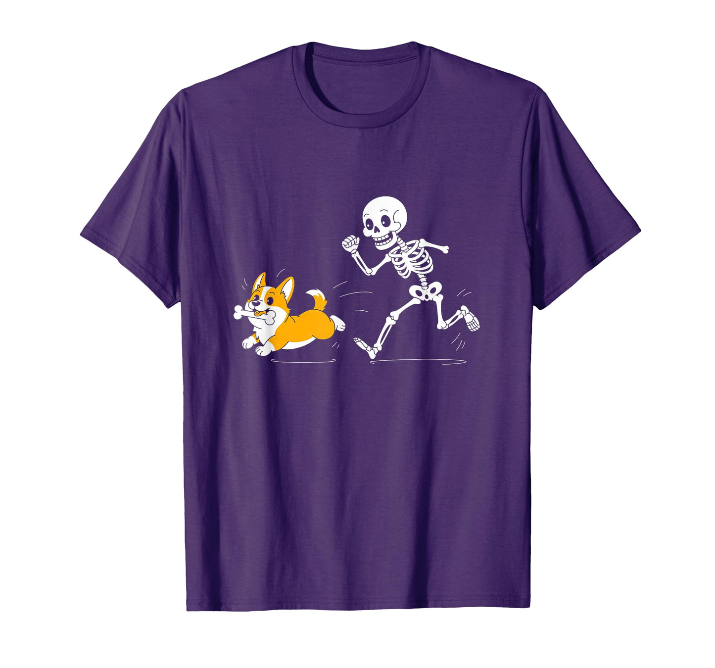 Funny Skeleton Chasing Corgi Halloween Dog Mom Pet Lover T-Shirt