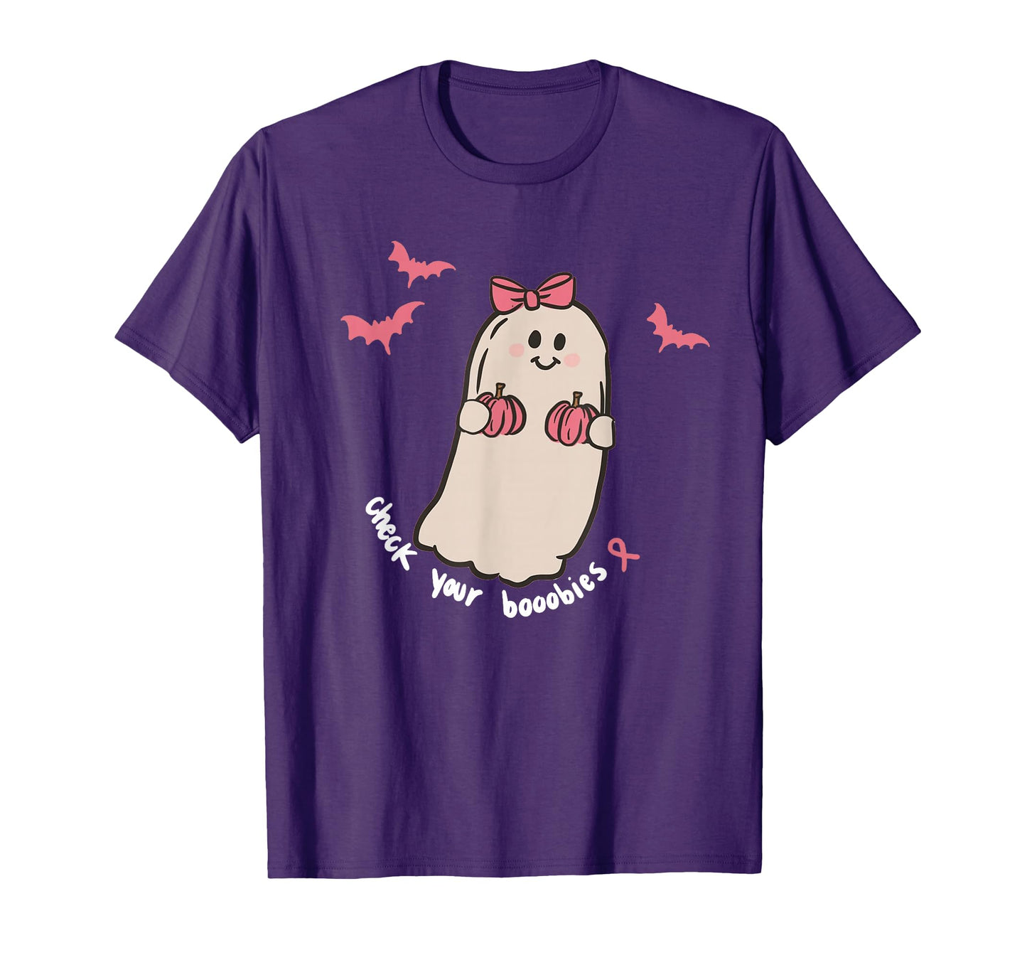 Check Your Boobies Ghost Halloween Breast Cancer Awareness T-Shirt