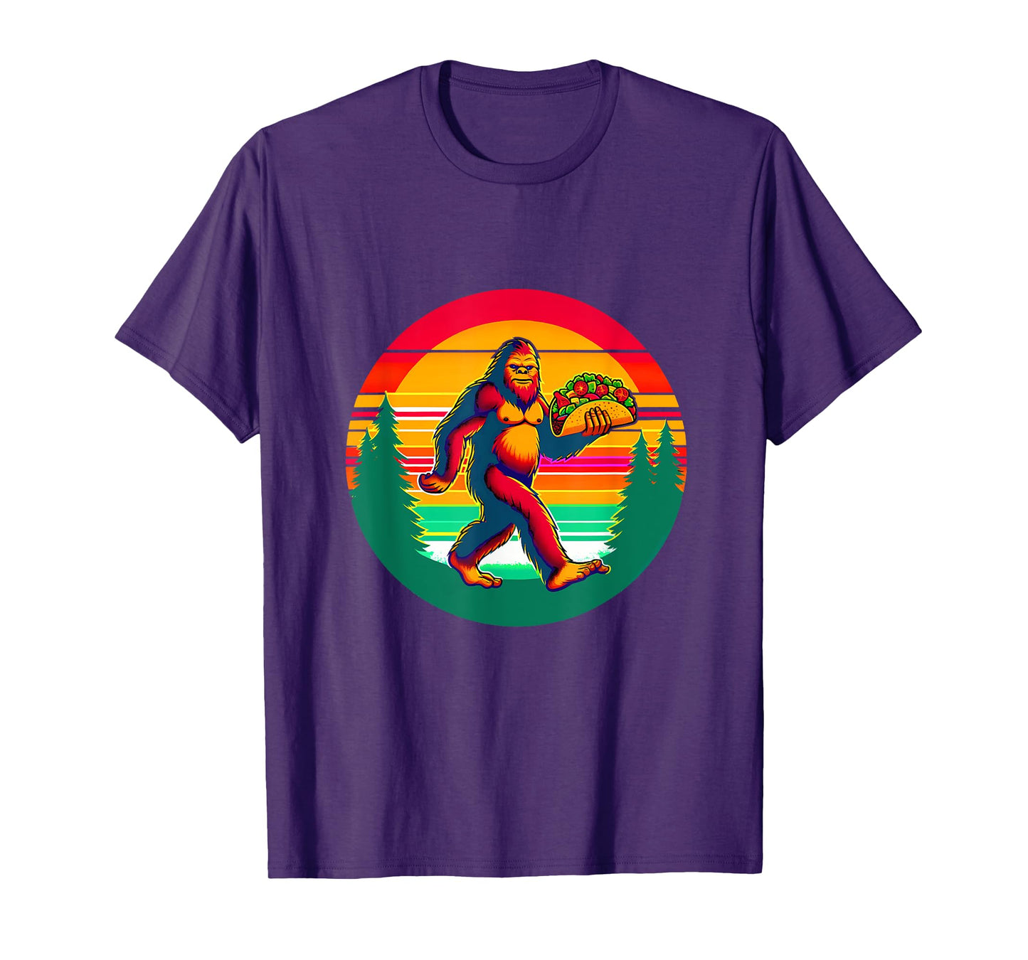 Funny Vintage Big Foot aka Sasquatch Holding a Taco T-Shirt