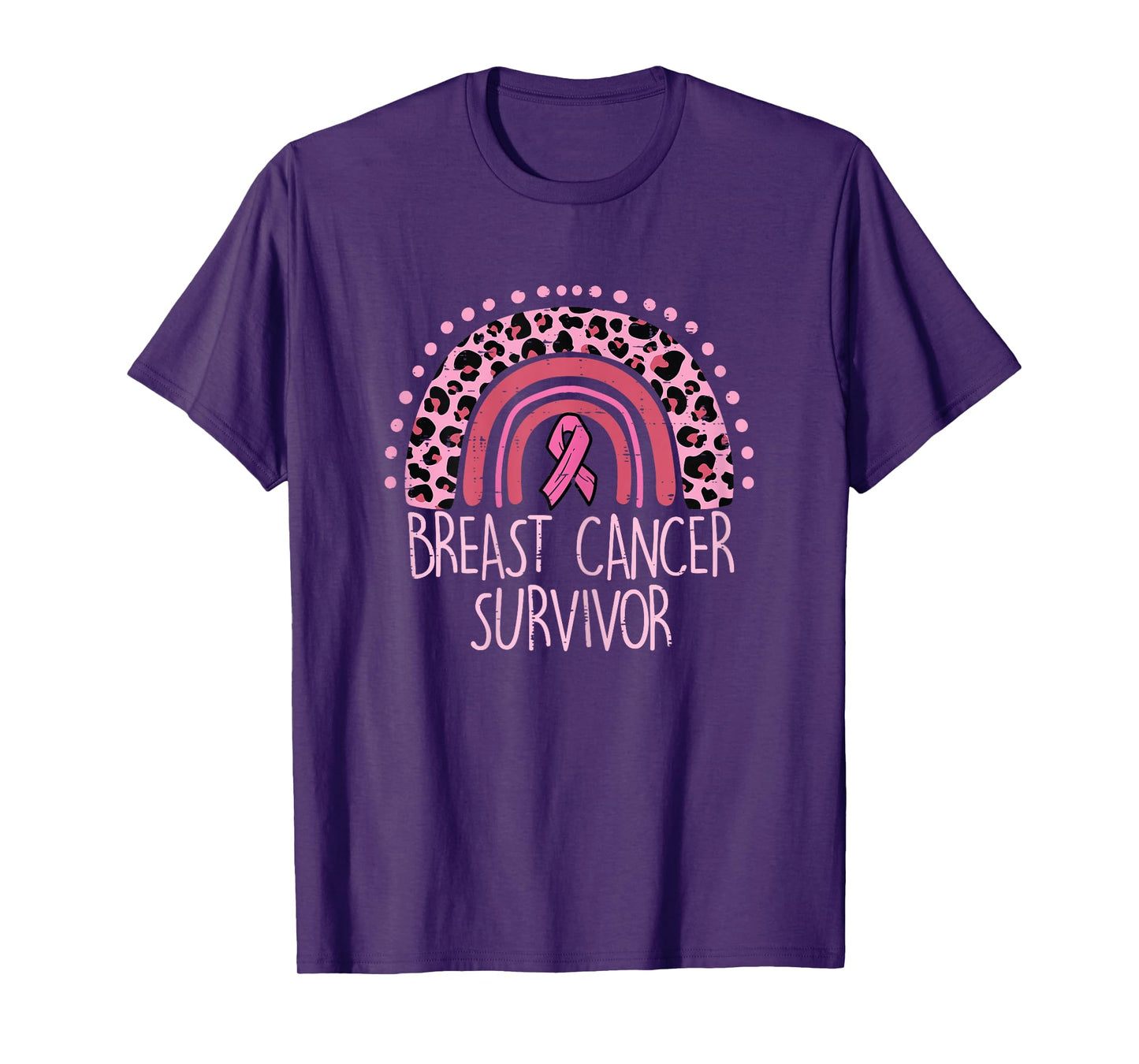 Survivor Rainbow Leopard Pink Breast Cancer Awareness Women T-Shirt