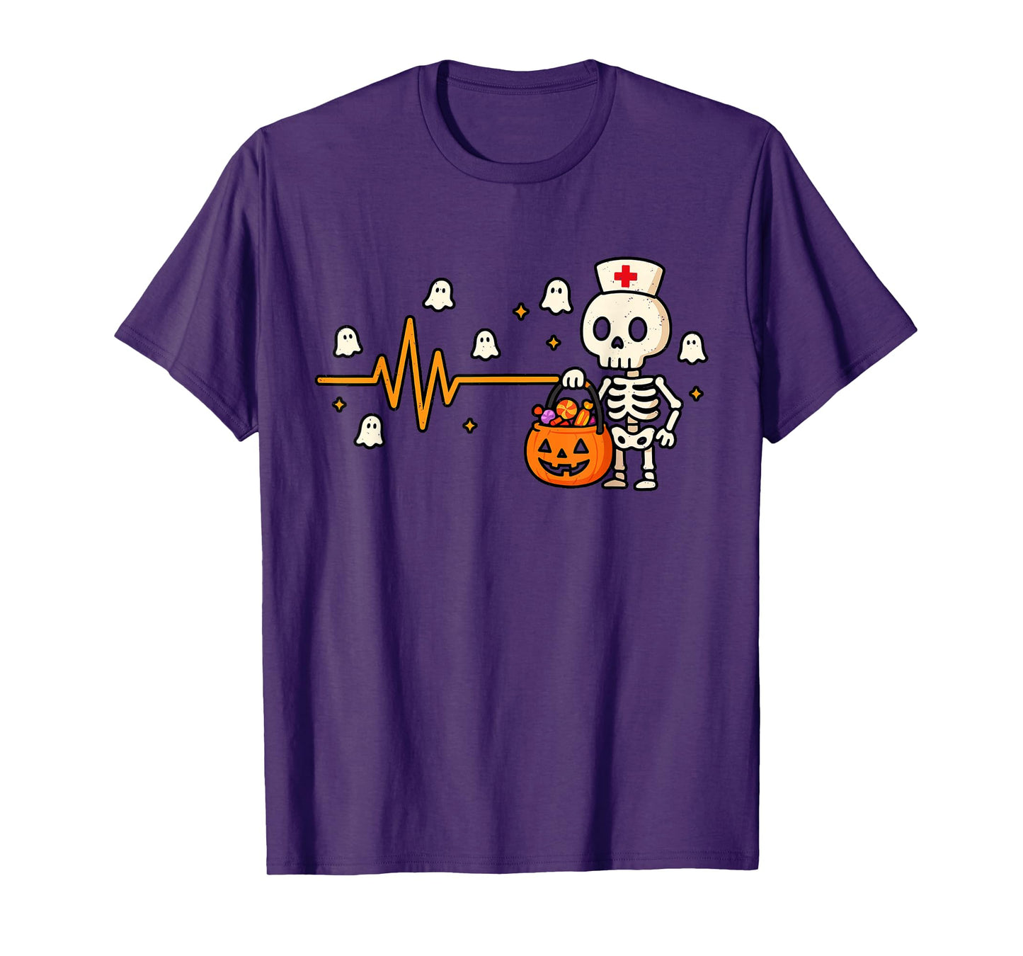 Skeleton Nurse Halloween Pumpkin Ghost RN Nursing Student T-Shirt