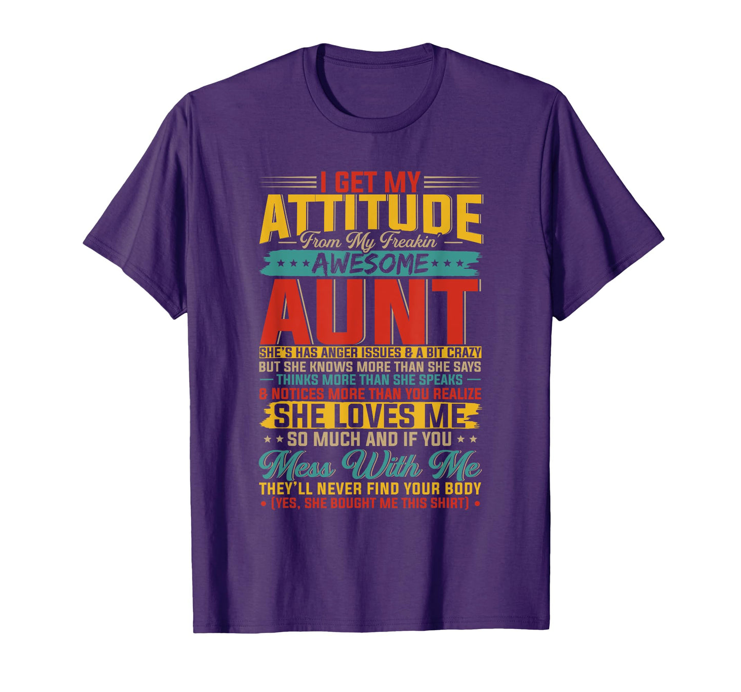 I Get My Attitude From My Freaking Awesome Aunt T-Shirt - Black - Small - Unisex-Kids - Vintage Casual - Letter Print - Crew Neck - Pull On - Classic Fit - Cotton 65%, Polyester 35%