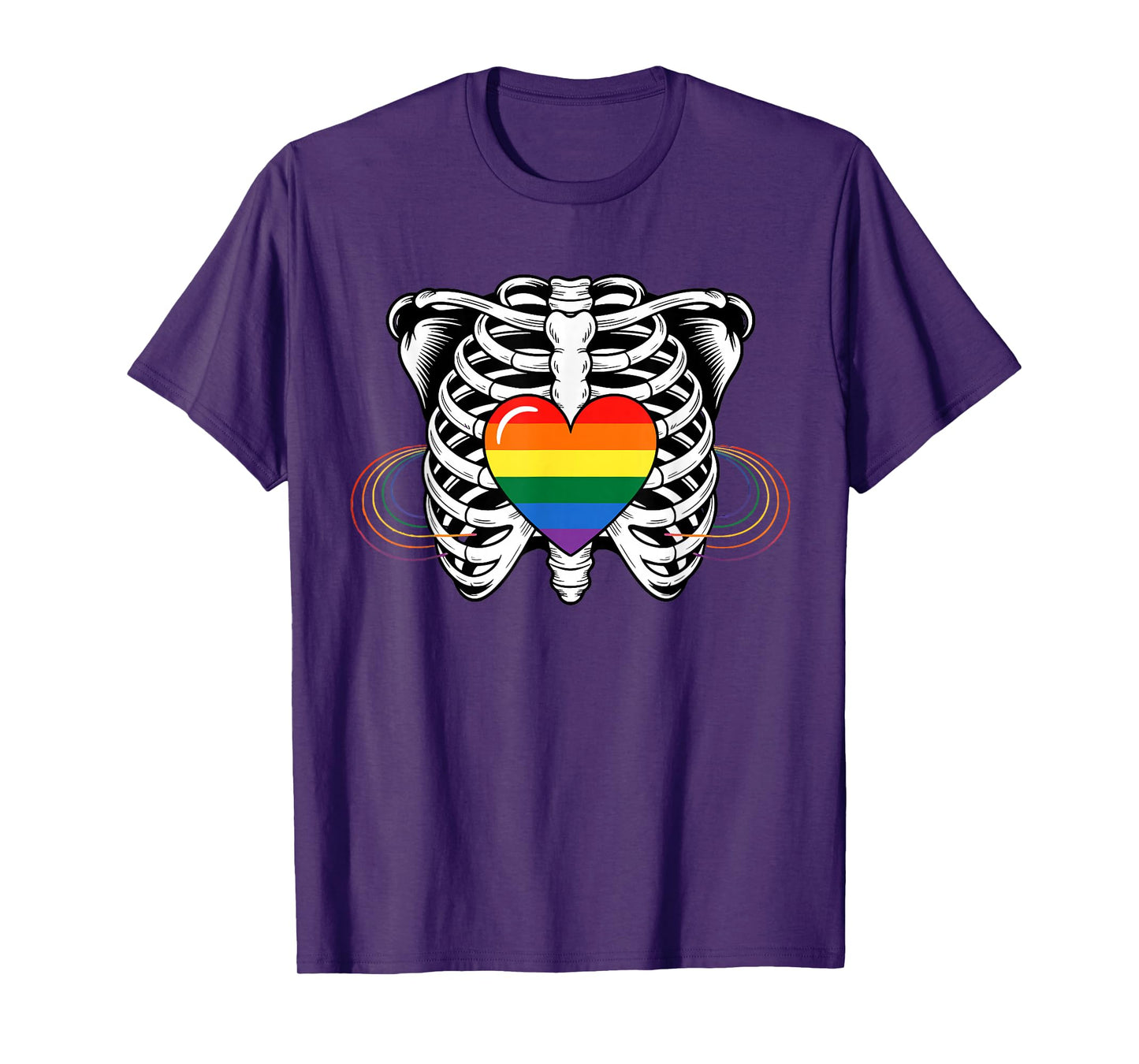 Skeleton Xray Ribs Halloween Heart LGBTQ Gay Pride Ally T-Shirt