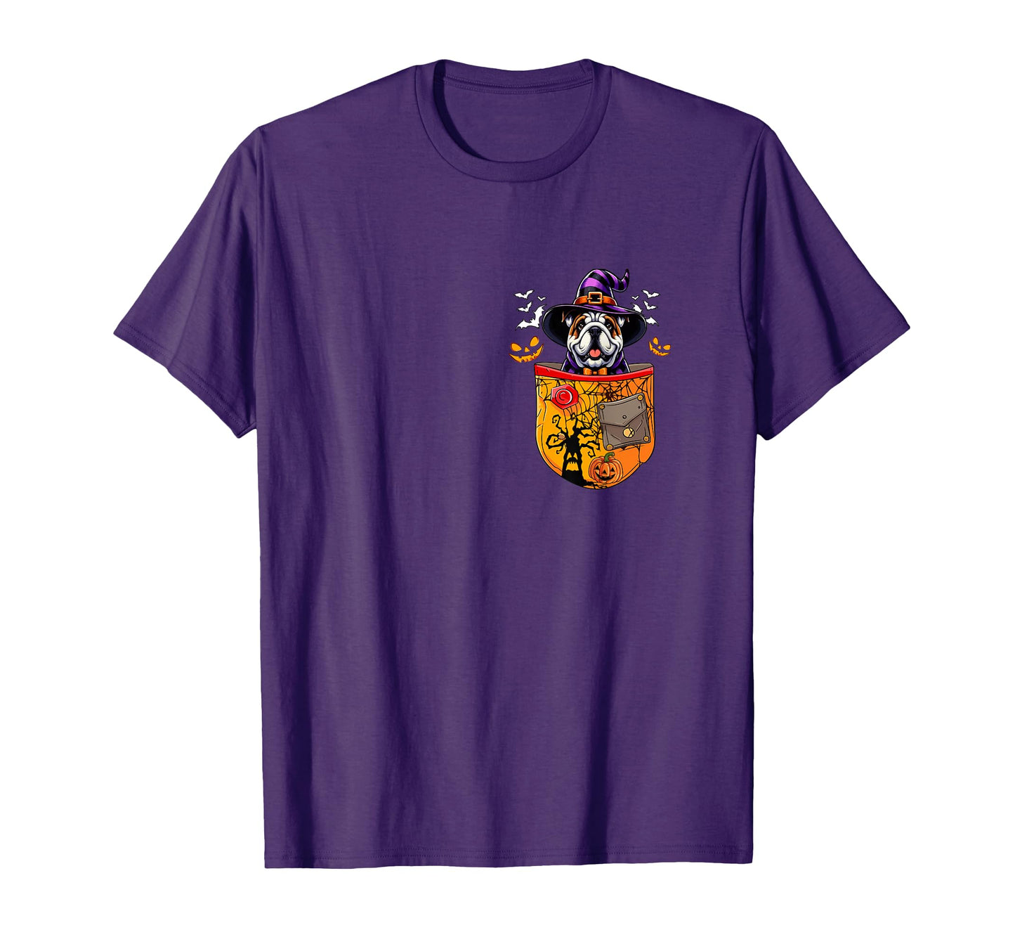 Bulldog As Witch in Pocket Halloween Dog Owner Family T-Shirt