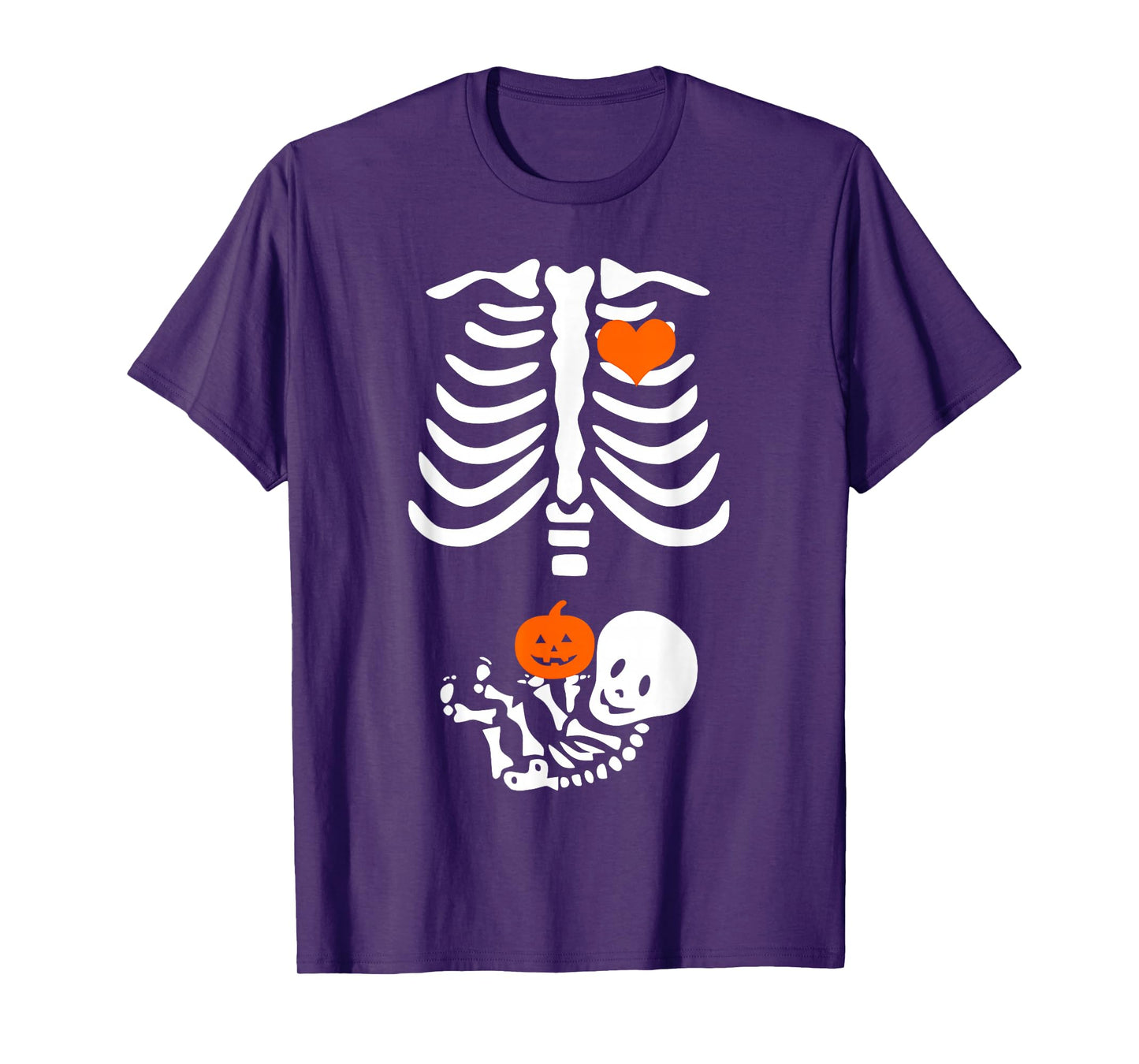 Halloween Skeleton Baby Rib Cage Maternity Pregnant Pumpkin T-Shirt