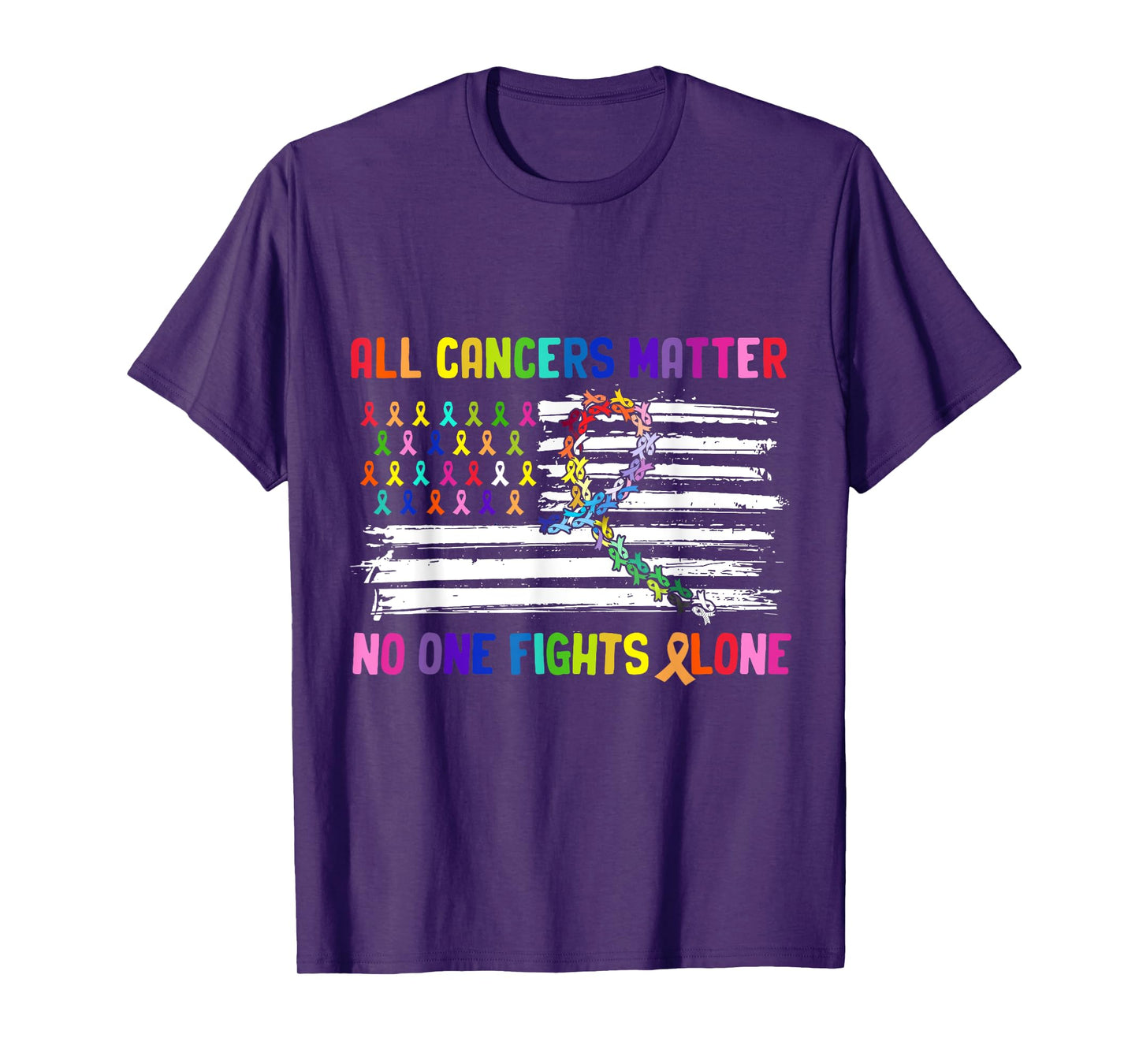 No One Fights Cancer Alone US Flag T-Shirt