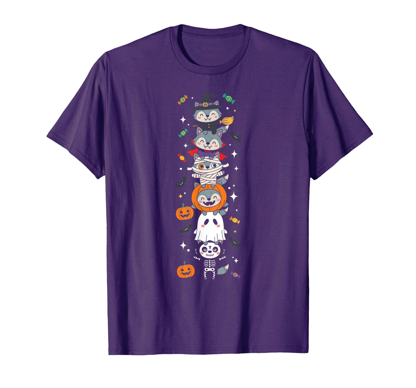 Funny Wolf Witch Vampire Ghost Halloween Kids Mens Womens T-Shirt
