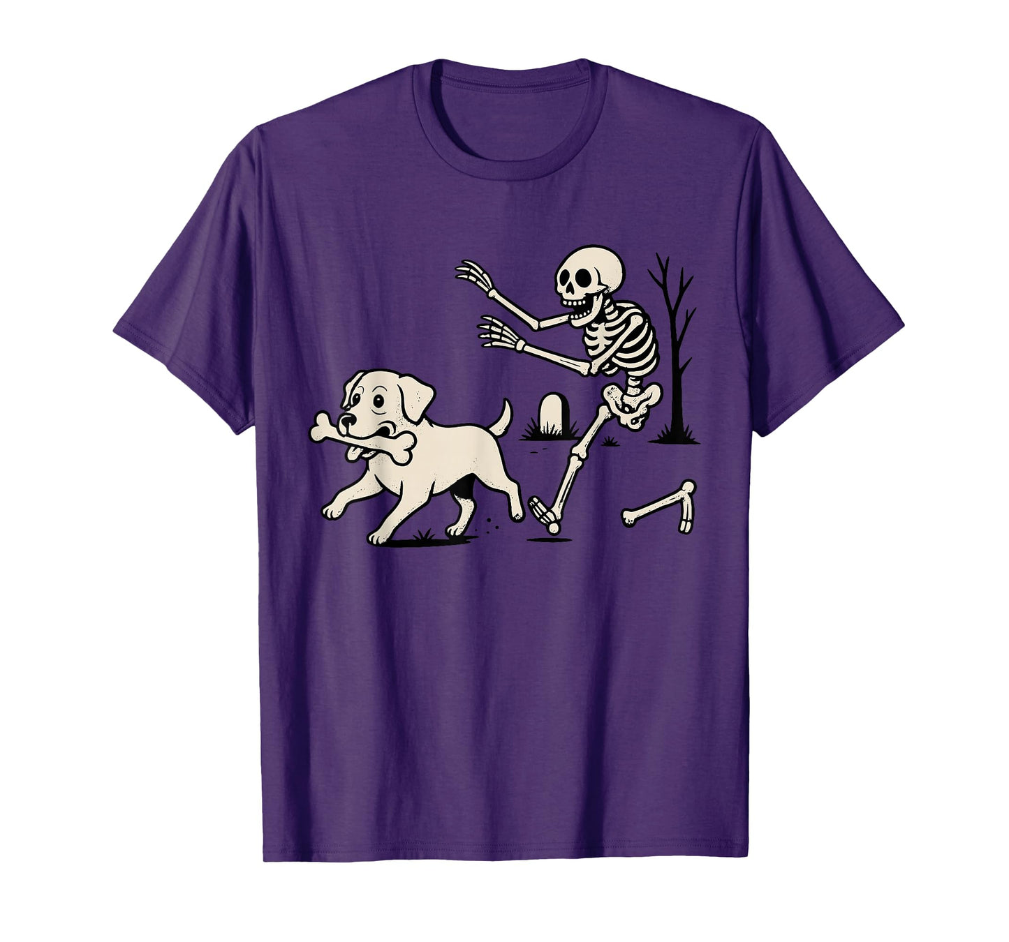 Skeleton Chasing Labrador Dog Halloween Spooky Dog Lover T-Shirt