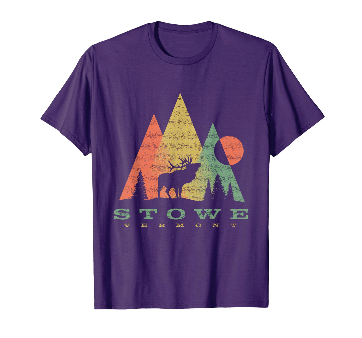 Vintage Geometric Mountains Deer Stowe Vermont Vacation T-Shirt