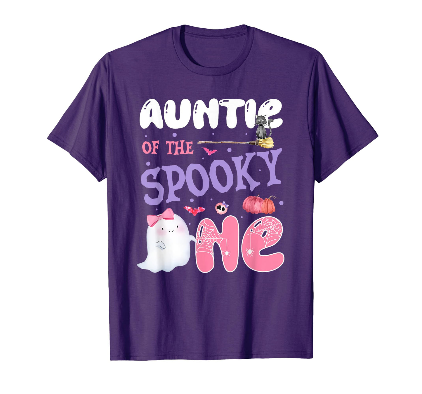Auntie Of The Spooky One 1st Birthday Halloween Pink Ghost T-Shirt