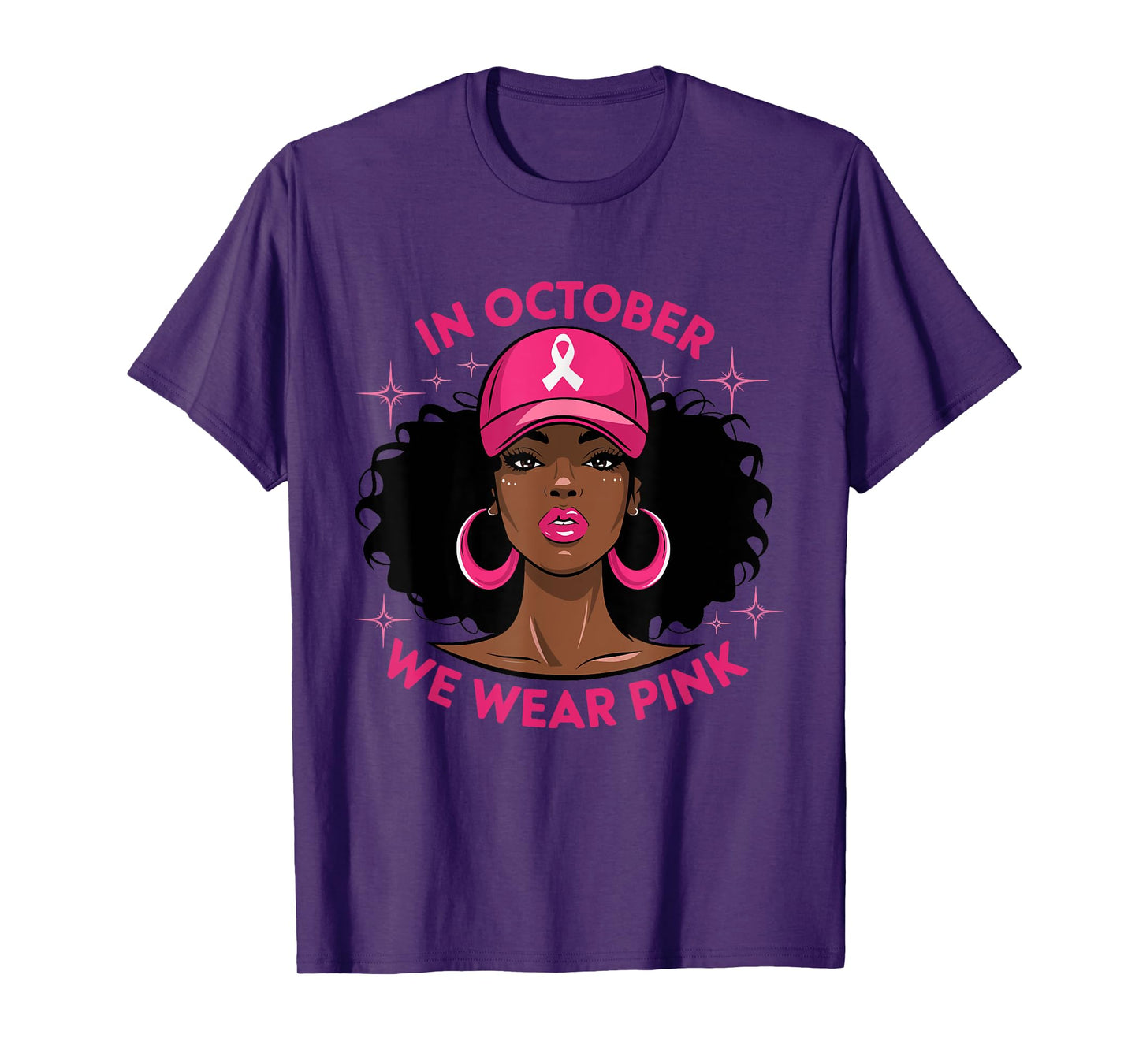 Black Woman In October We Wear Pink Ribbon Breast Cancer T-Shirt