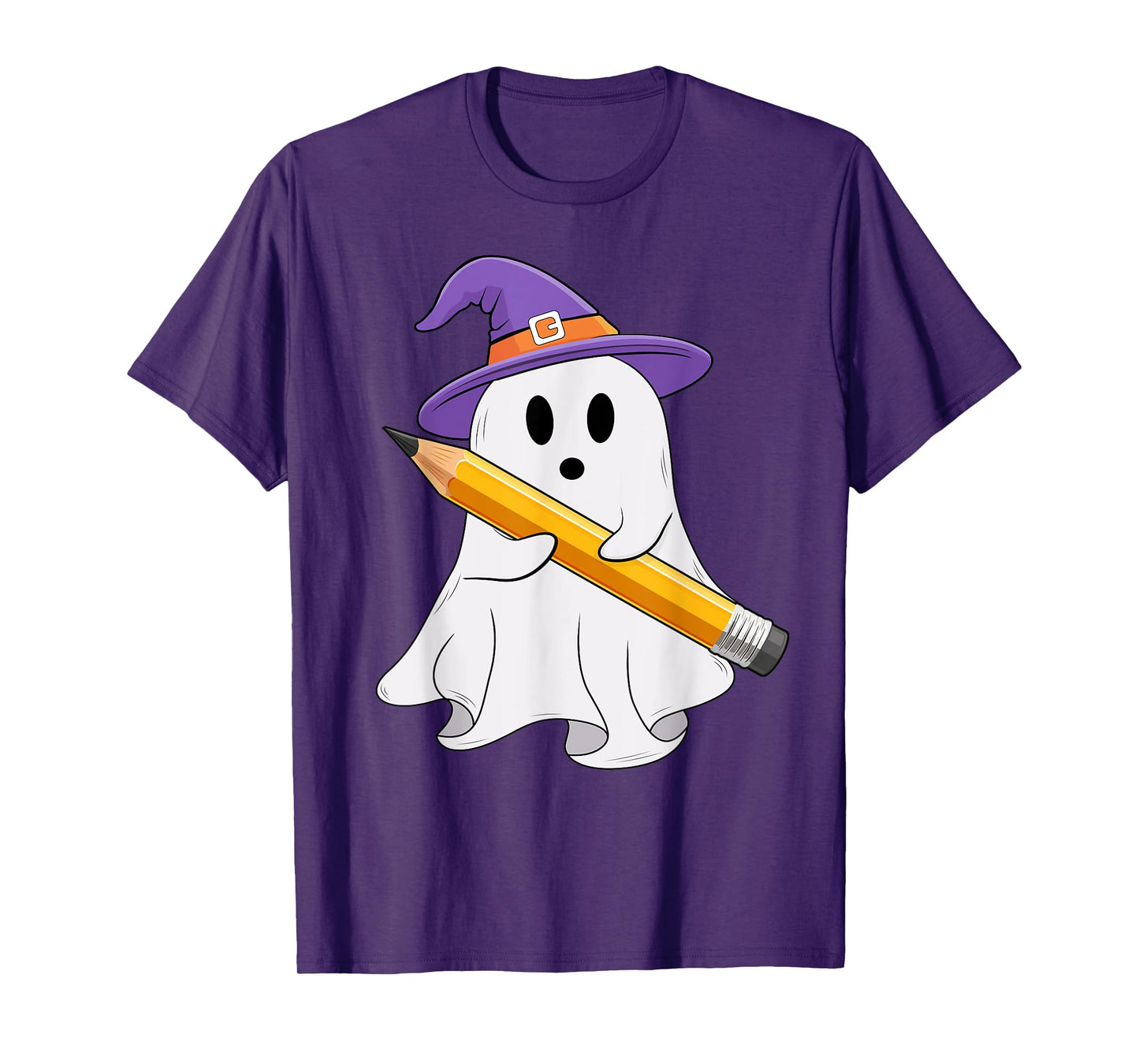 Ghost Holding A Pencil Halloween Costume Spooky Teacher Kids T-Shirt