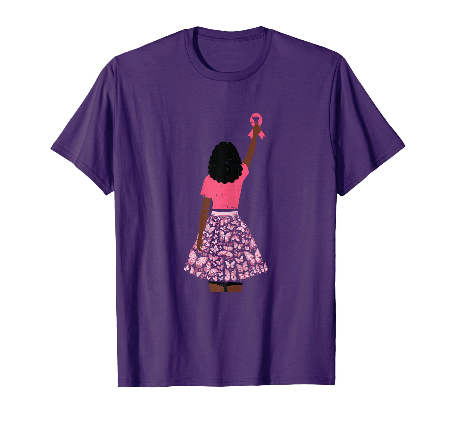 Breast Cancer Afro Girl Pink Ribbon Awareness Women Kids T-Shirt