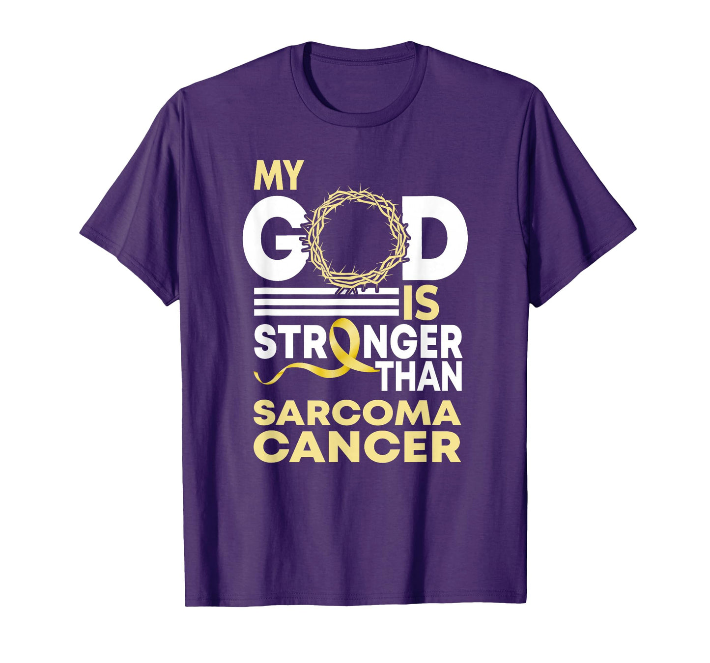 My God Is Stronger Than Sarcoma Cancer Awareness Ribbon T-Shirt