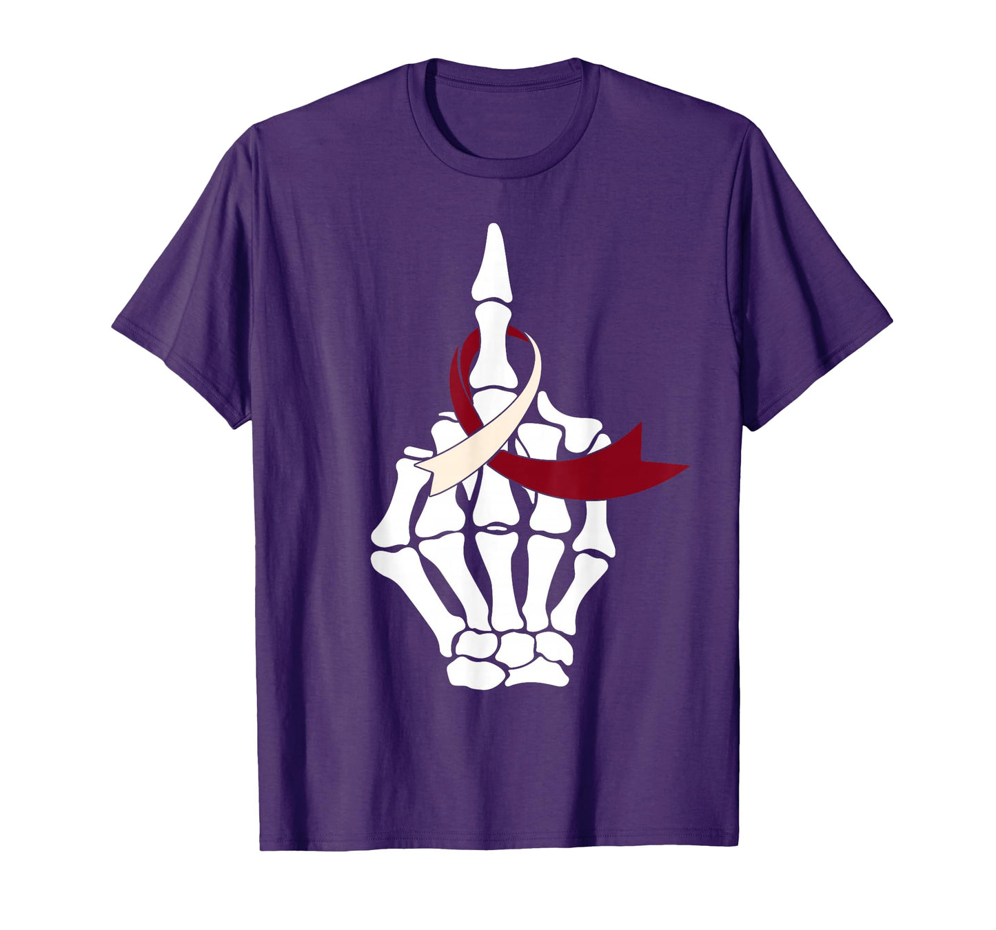 Fuck Head & Neck Cancer Middle Finger Burgundy Ivory Ribbon T-Shirt