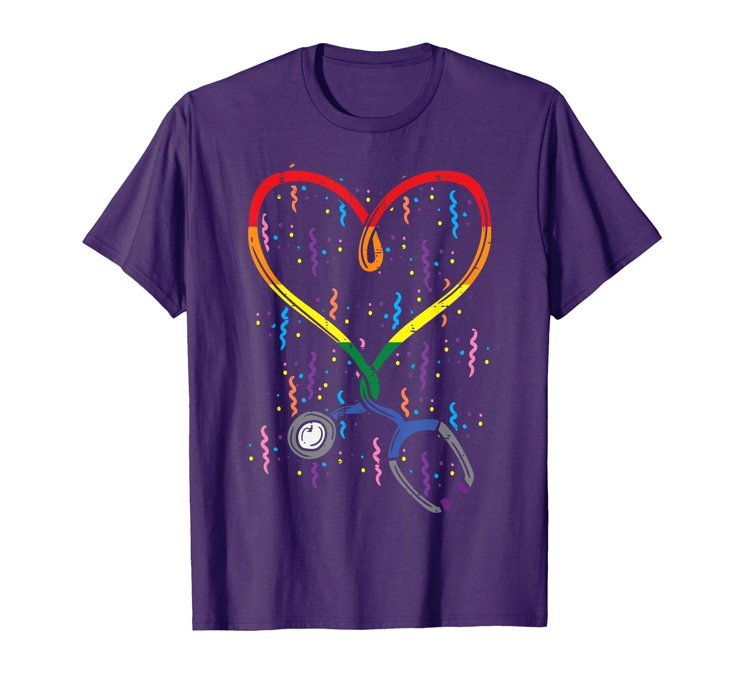 Rainbow Flag Stethoscope Heart Nurse RN Scrub Gay Pride LGBT T-Shirt