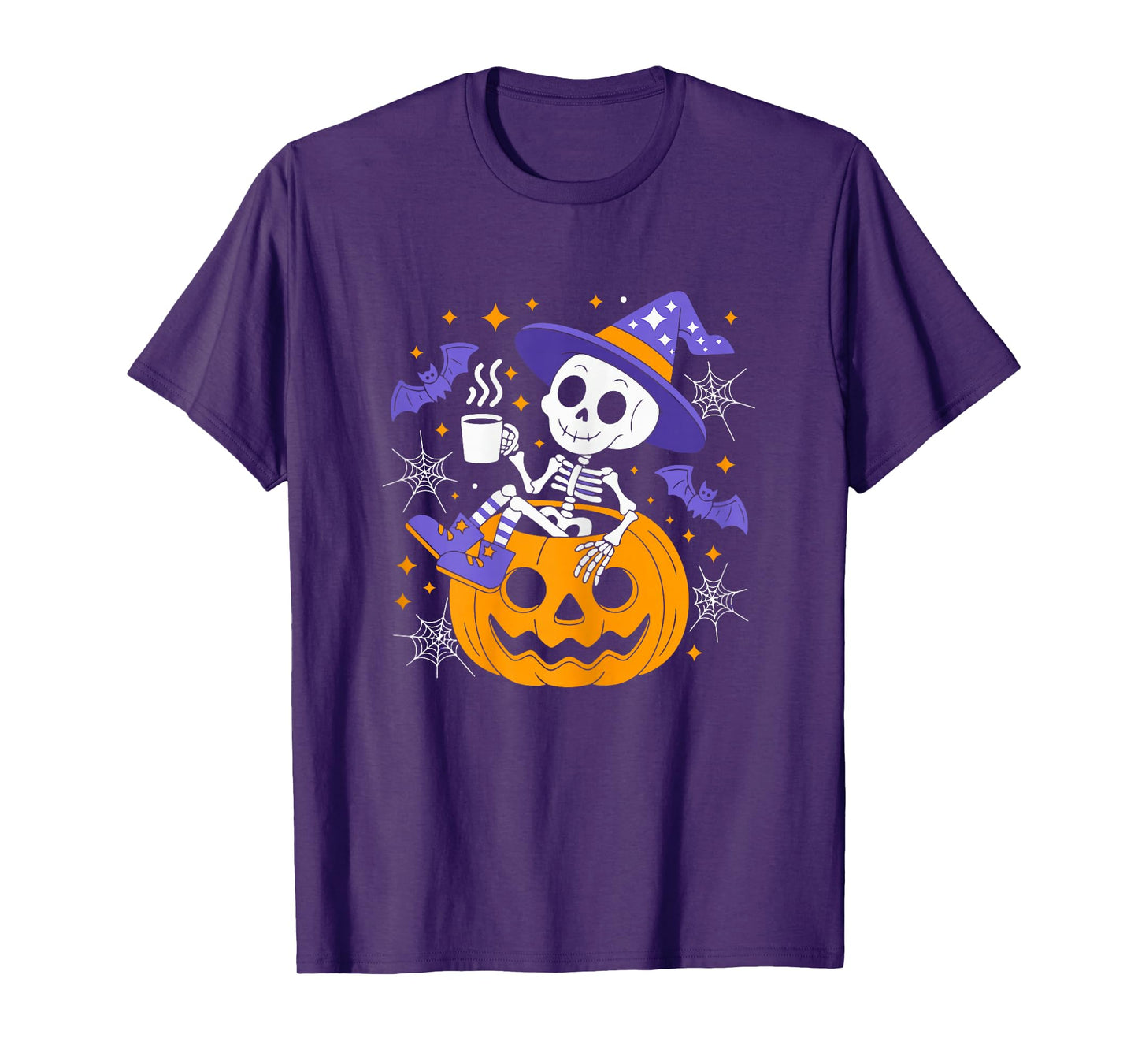 Cute Skeleton with Coffee Halloween Outfit for Women T-Shirt