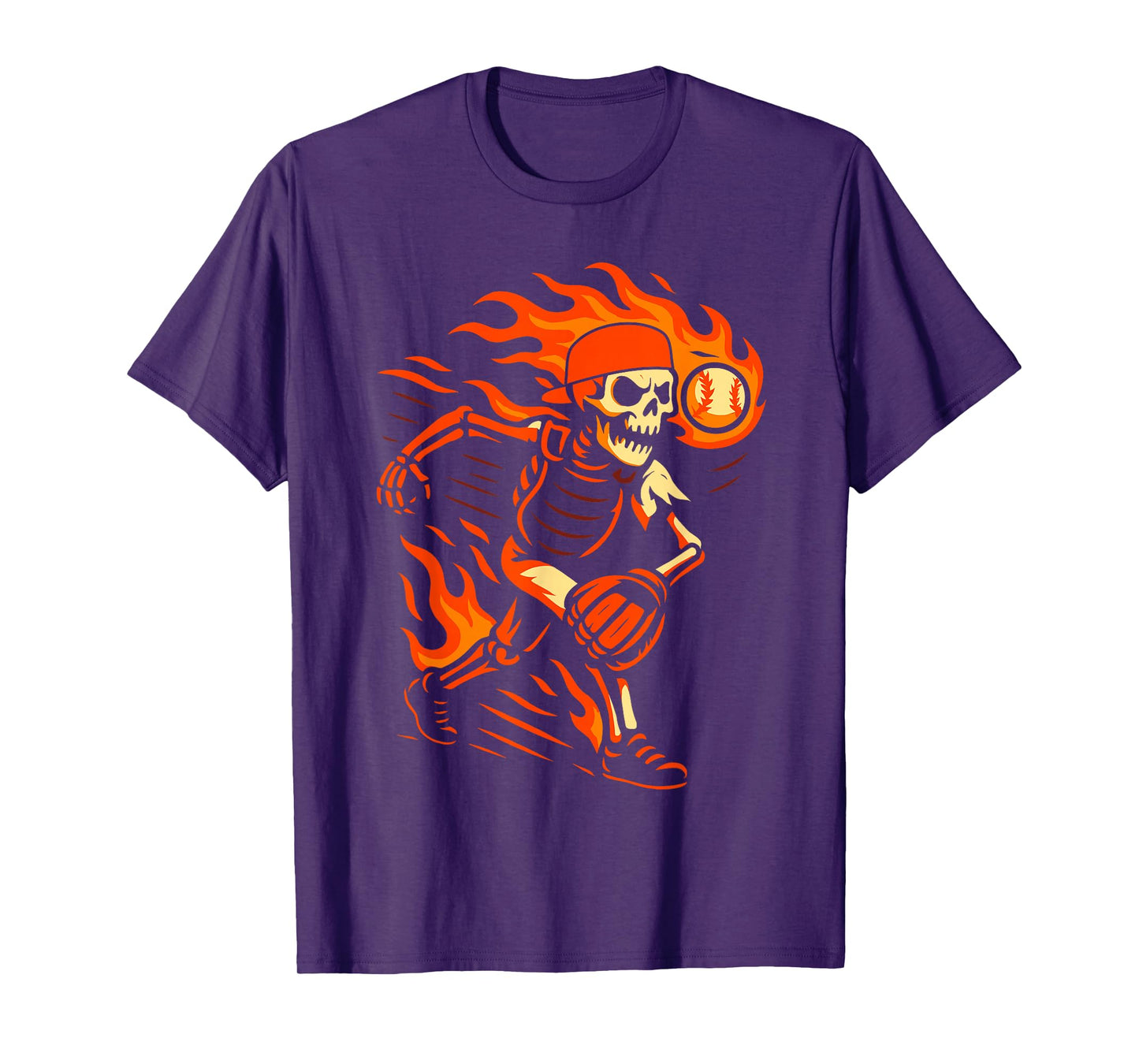 Halloween Flaming Skeleton Baseball Pitcher Graphic T-Shirt