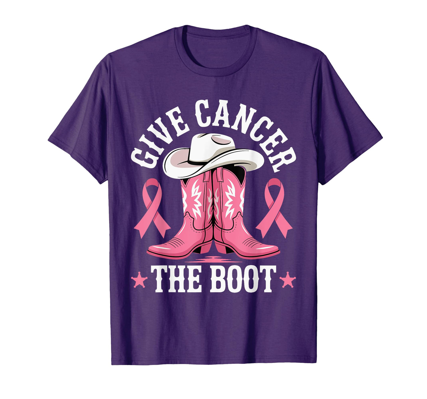 Give Cancer The Boot Shirt - Pink Ribbon Cowgirl T-Shirt