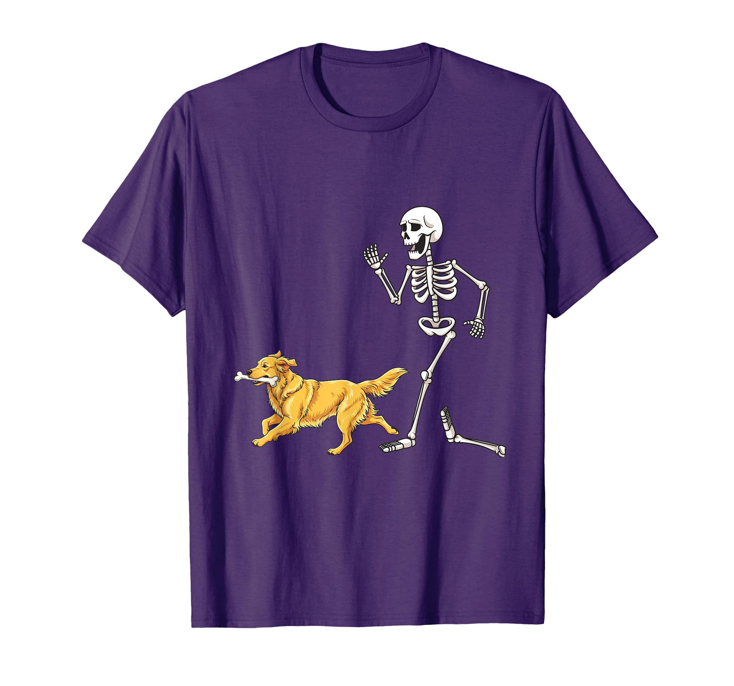 Funny Halloween Golden Retriever and Skeleton T-Shirt