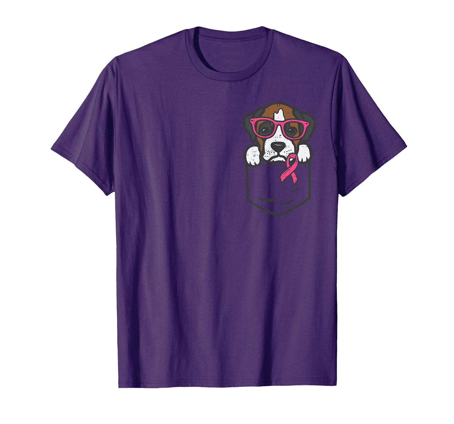 Pocket Boxer Dog Pink Ribbon Breast Cancer Awareness T-Shirt