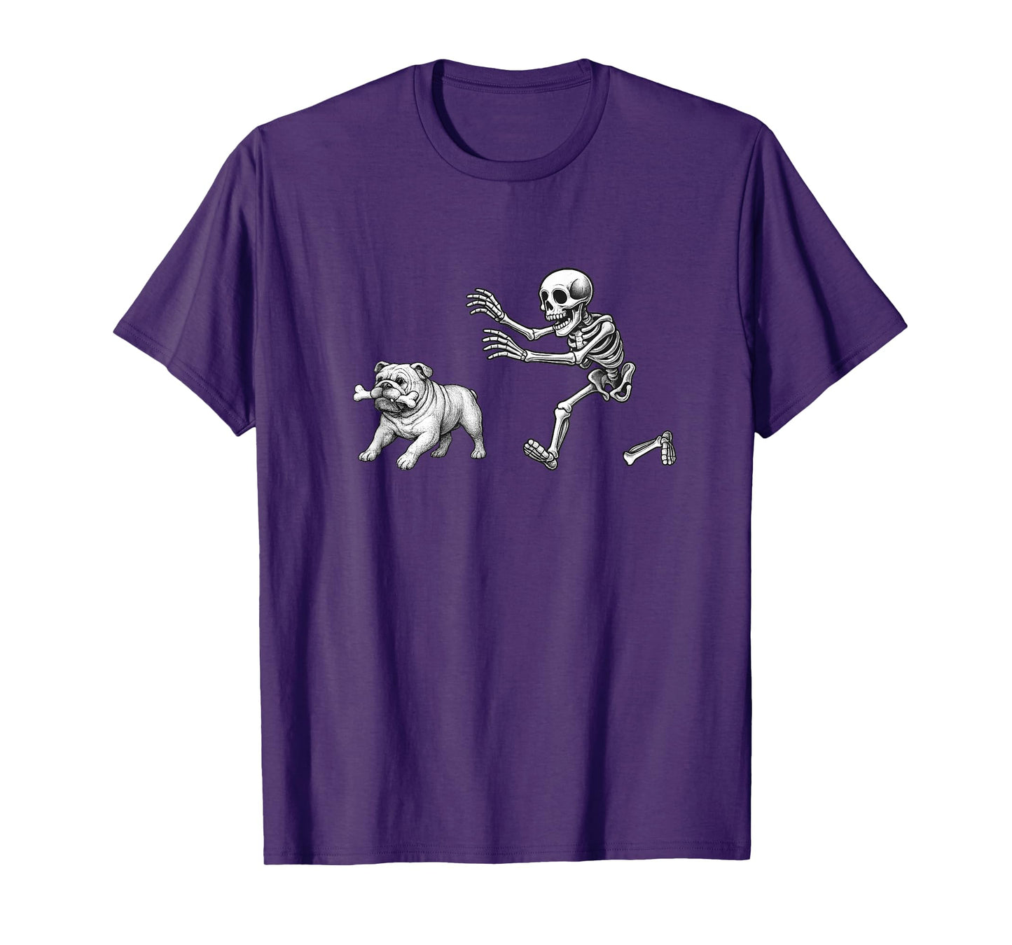 Funny Skeleton Chasing Bulldog Halloween Dog Mom Dogs Lover T-Shirt