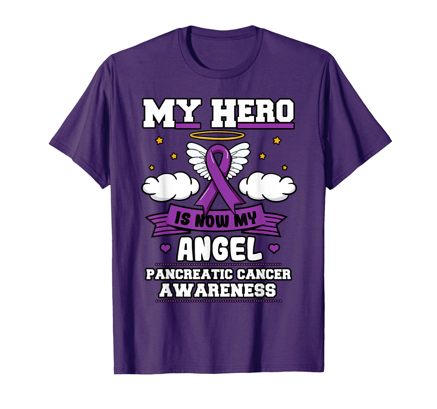 My Hero Is Now My Angel Pancreatic Cancer Purple Supporters T-Shirt