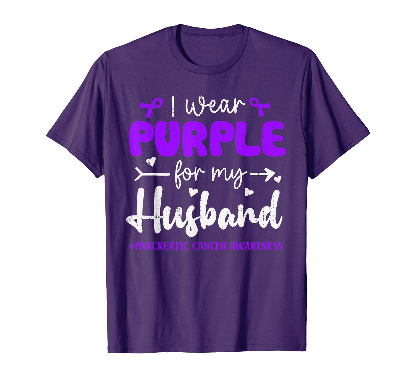 I Wear Purple for Husband Pancreatic Cancer Awareness Family T-Shirt