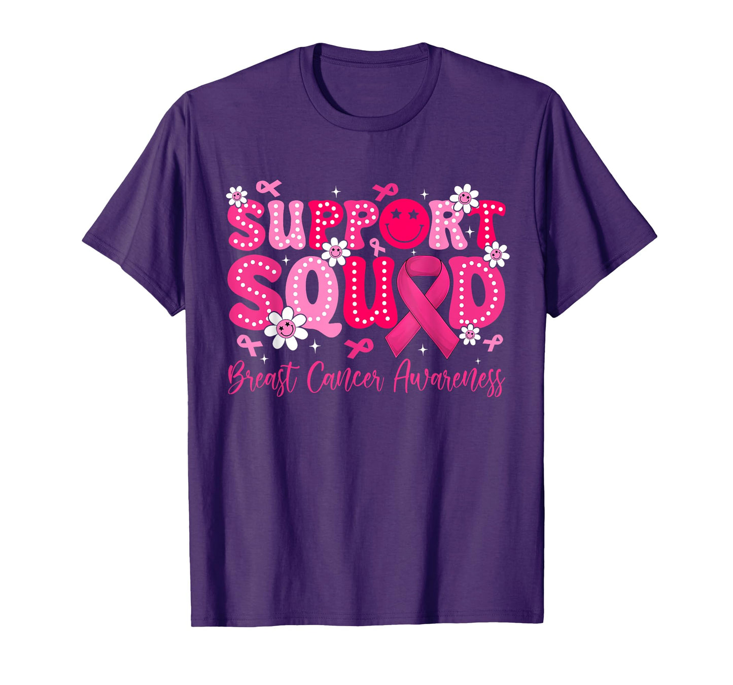 Retro Groovy Support Squad Breast Cancer Awareness Month T-Shirt