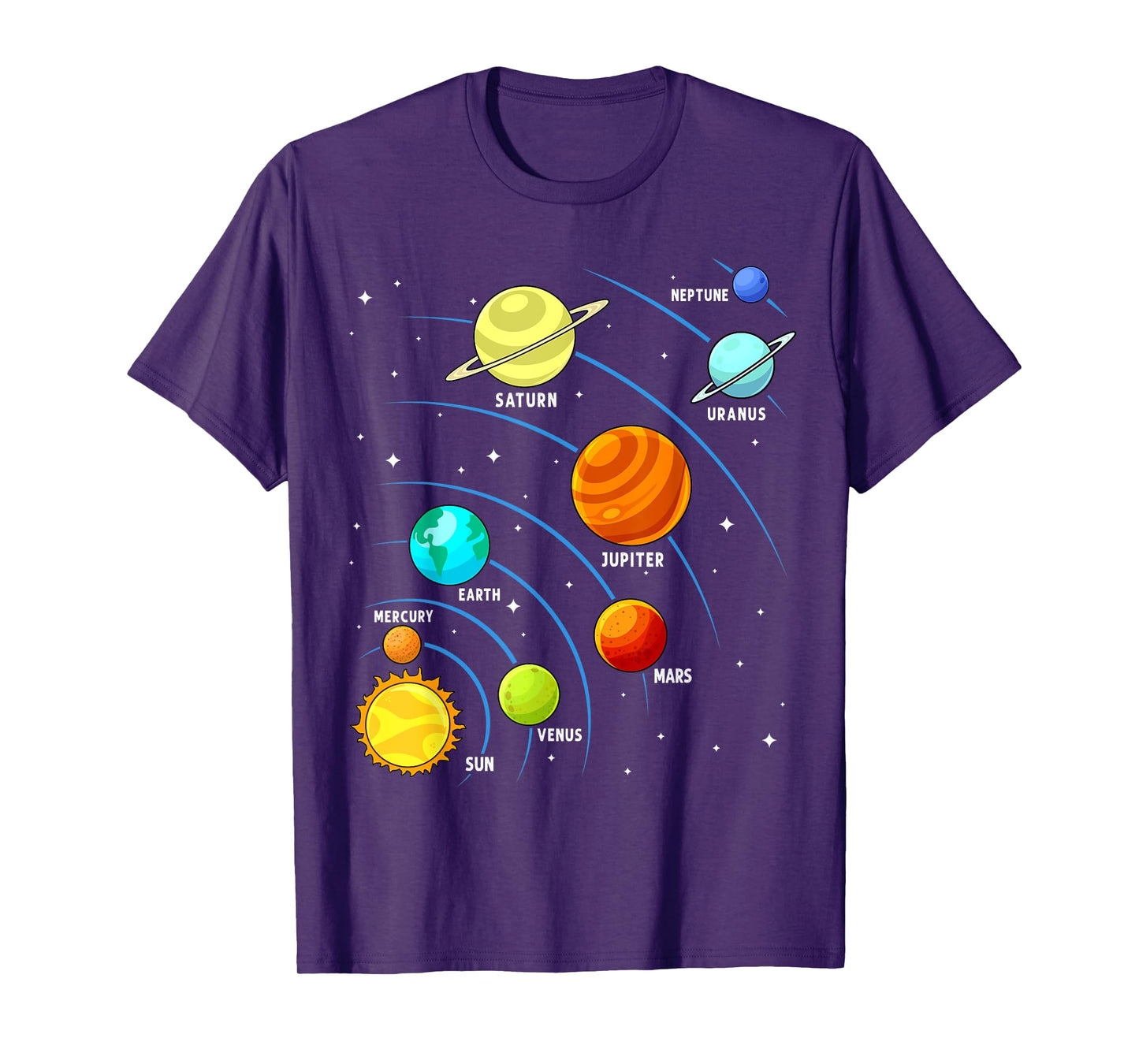 Kids Colorful Planets Solar Systems Mens Boys Space Science T-Shirt
