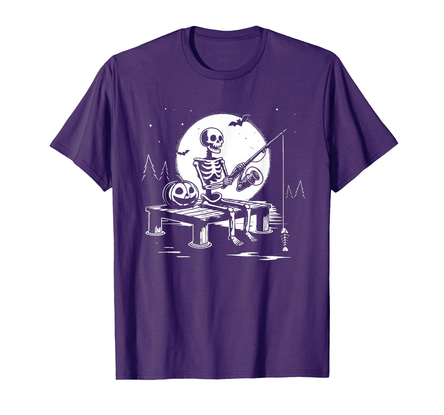 Skeleton Fishing and waitng for Halloween Spooky Parties T-Shirt