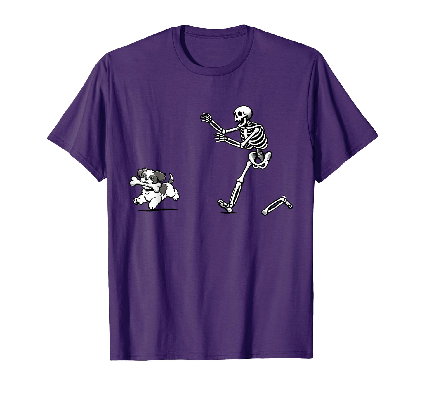 Halloween Funny Skeleton Chasing Tzu Dog Mom Pet Lover T-Shirt