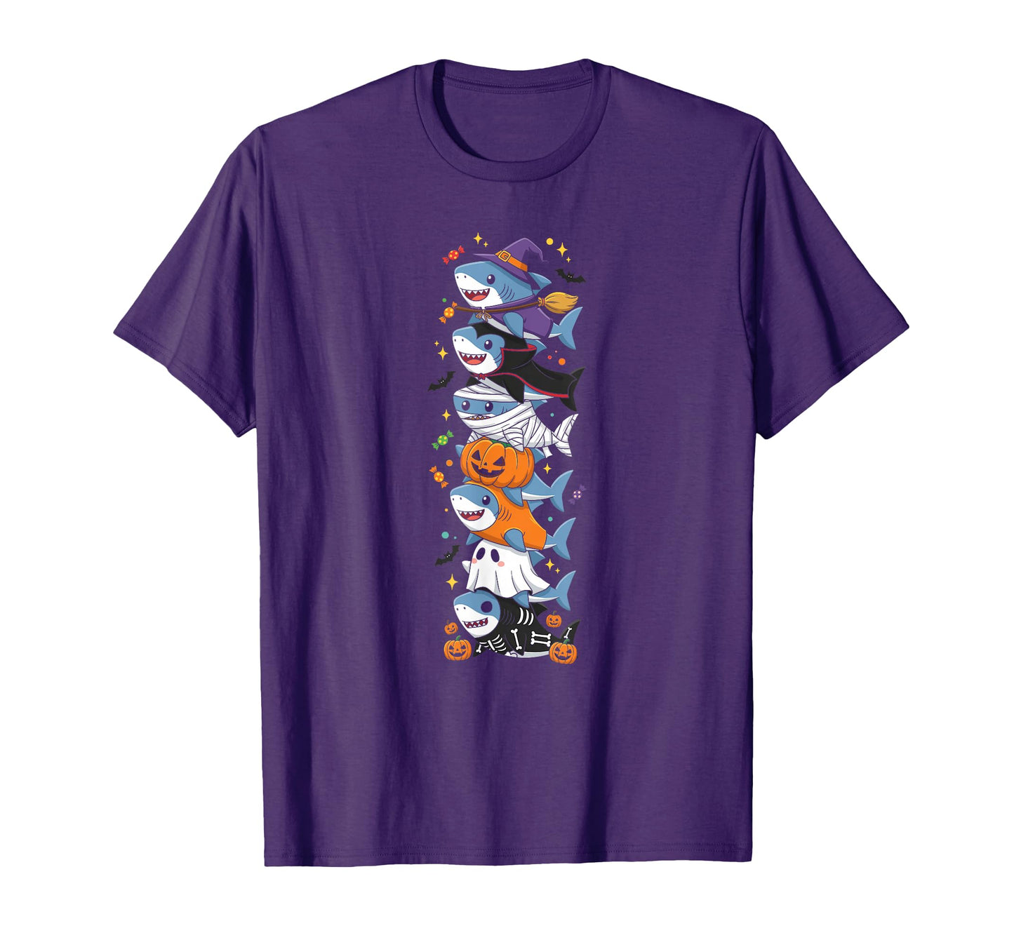 Funny Shark Witch Vampire Ghost Halloween Kids Mens Womens T-Shirt