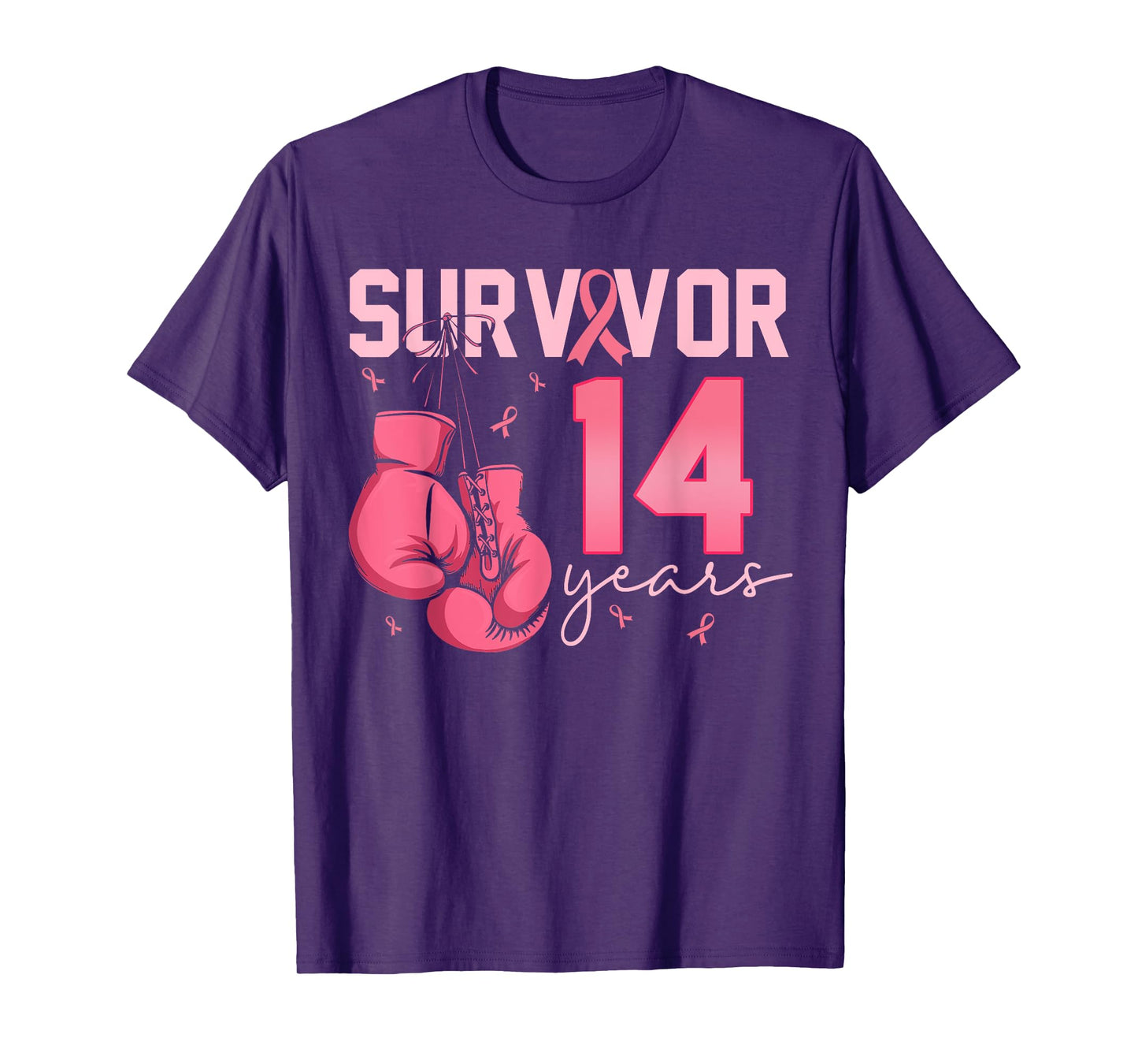 Breast Cancer Survivor 14 Years Pink Ribbon Boxing Gloves T-Shirt
