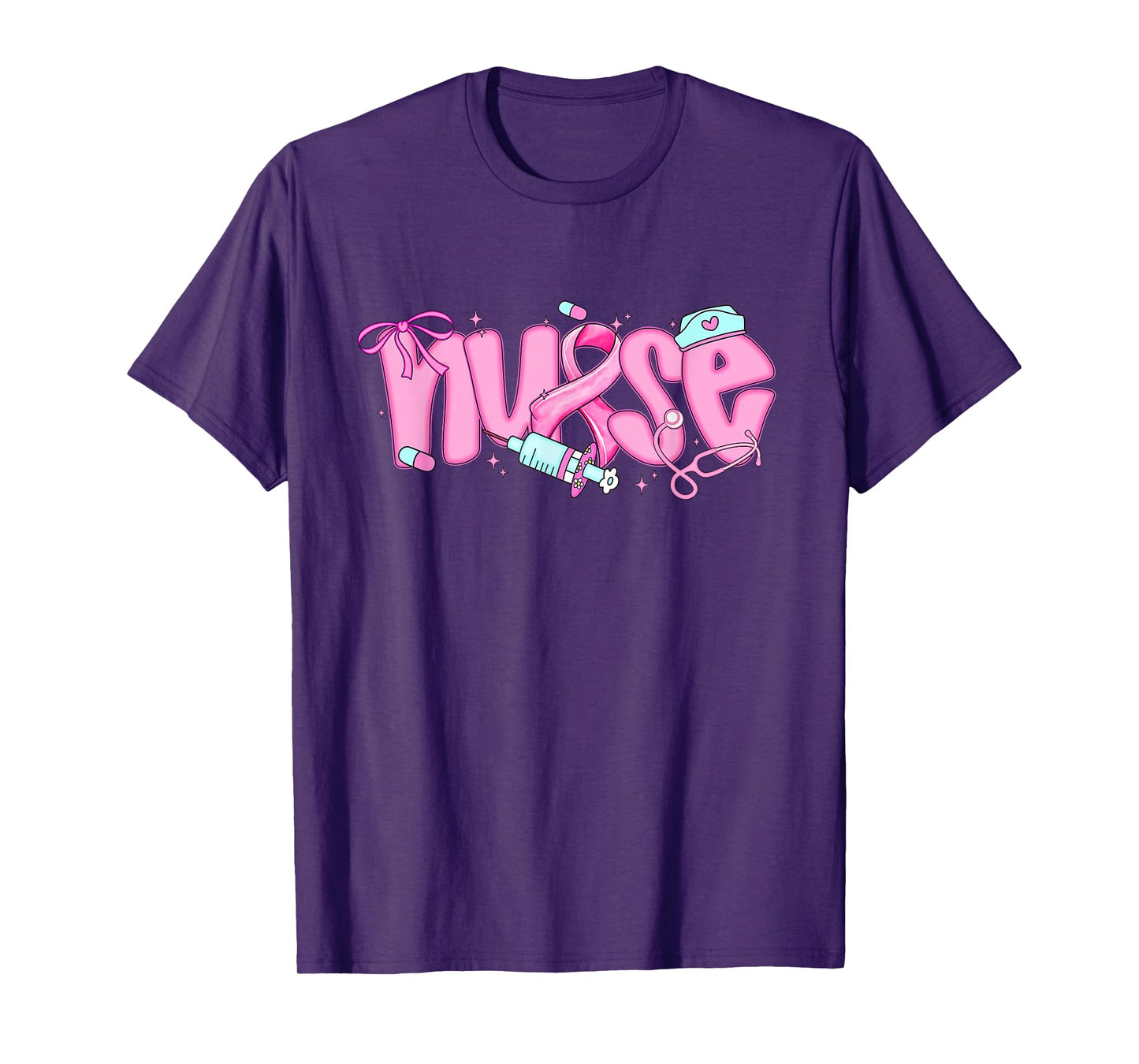 Nurse Breast Cancer Awareness Shirt Pink Ribbon Womens T-Shirt