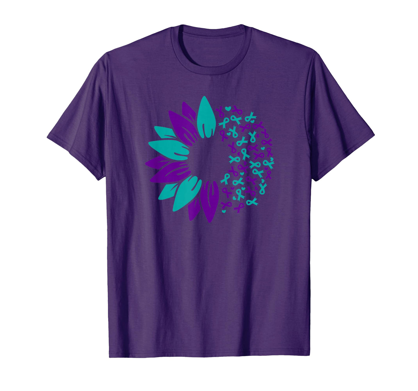 Sunflower Suicide Awareness Prevention Purple Teal Ribbon T-Shirt