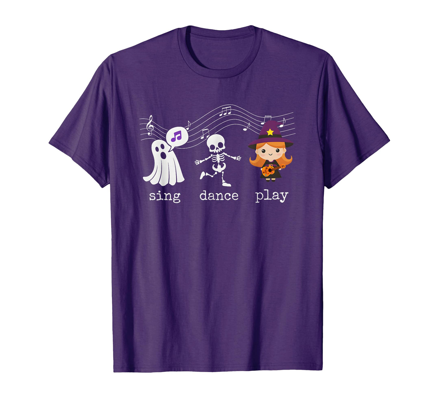 Cute Ghost Skeleton Witch Sing Dance Play Music Halloween T-Shirt
