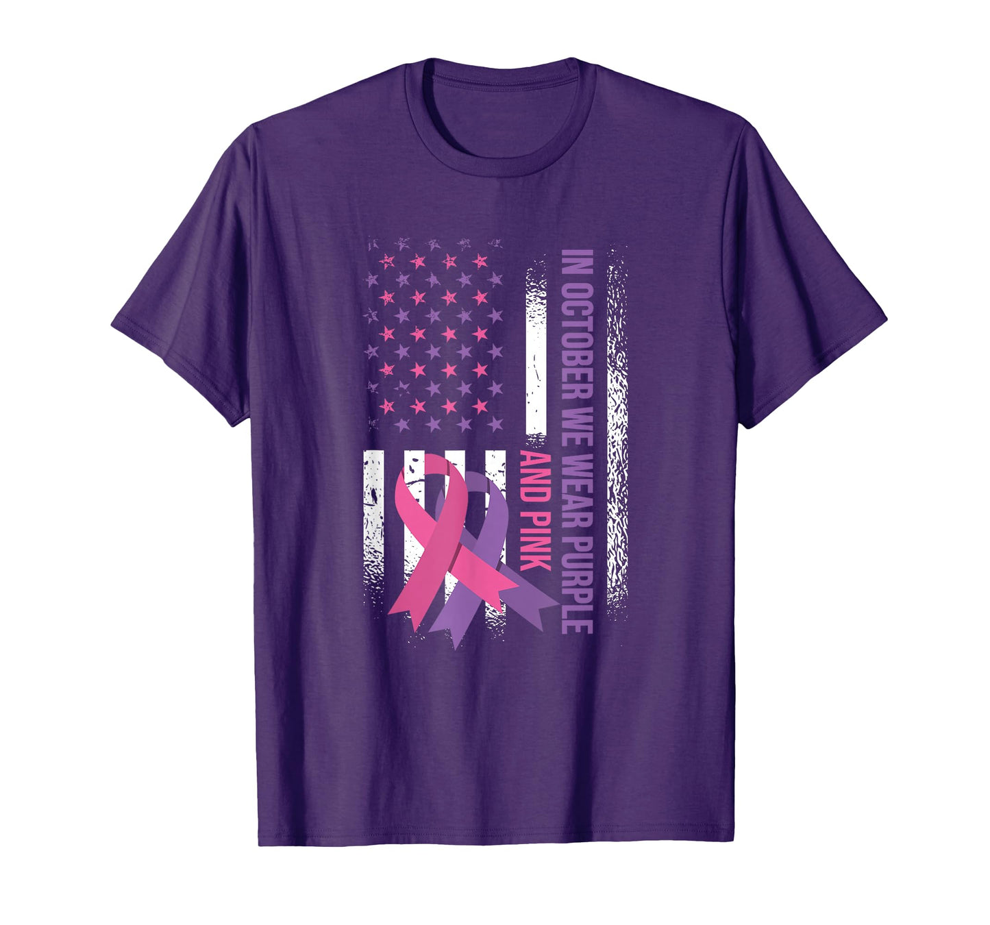 American Flag Breast Cancer and Domestic Violence Awareness T-Shirt