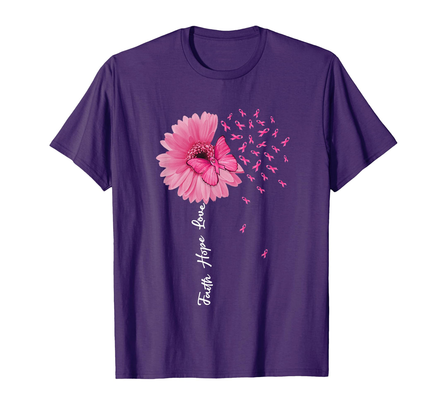 Faith Hope Love Pink Ribbon Daisy Flower Butterfly T-Shirt