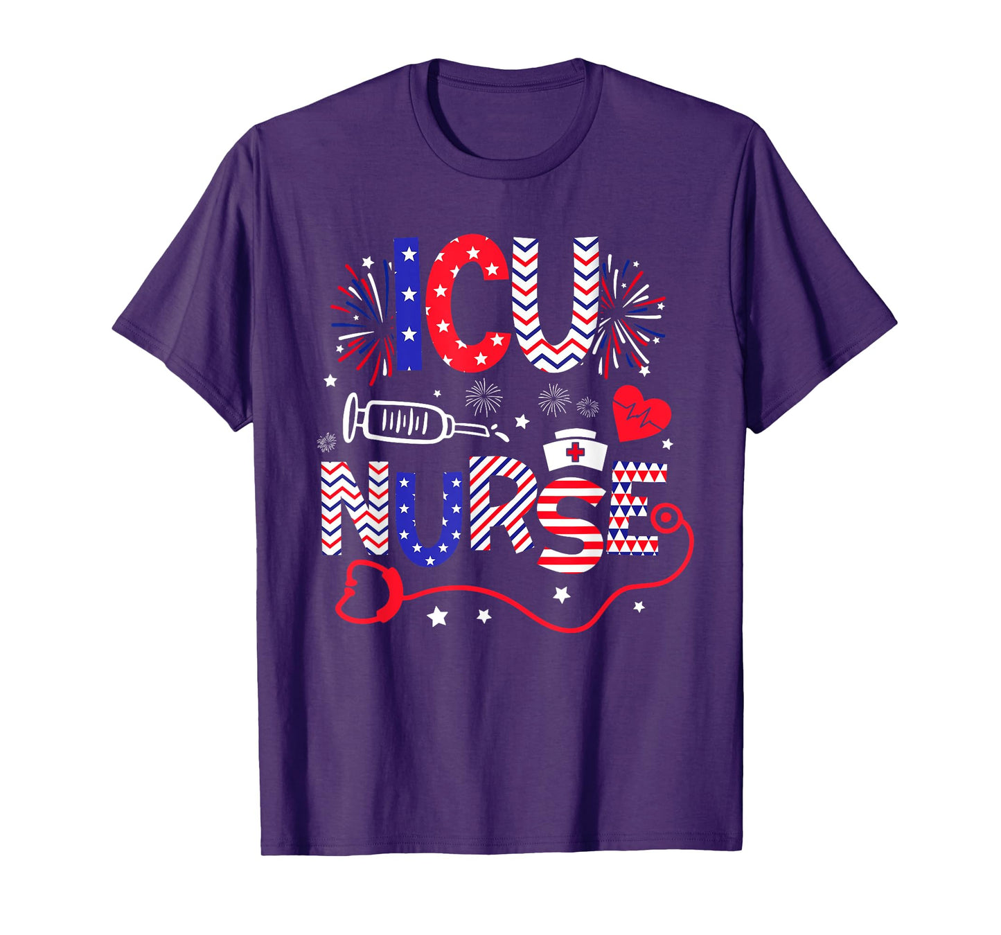 ICU Nurse 4th Of July Patriotic American Flag Stethoscope T-Shirt